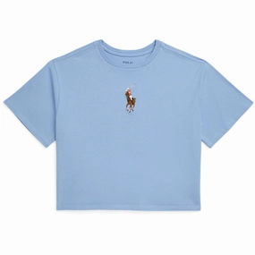 Polo Ralph Lauren Chambray Blue Cropped T-Shirt Limited Edition Modern Trend Look