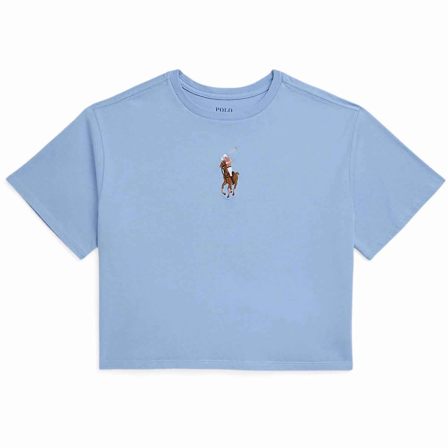 Polo Ralph Lauren Chambray Blue Cropped T-Shirt WrinkleResistant Texture Relax Outfit