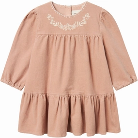Lil'Atelier Rugby Tan Revelle Corduroy Dress Statement-Print