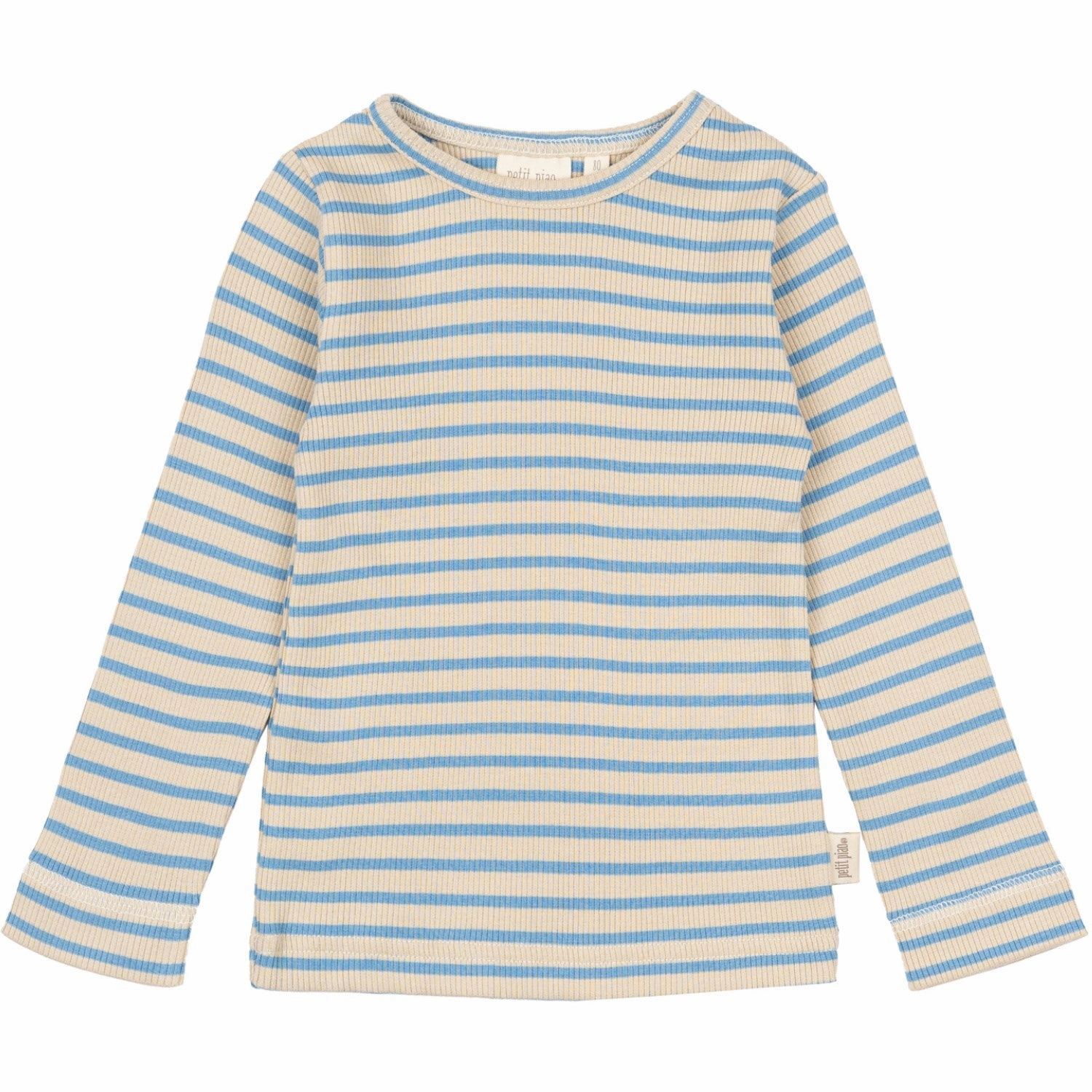 Petit Piao Allure Blue/Dark Off White Blouse Modal Striped Layered Hemline holiday season