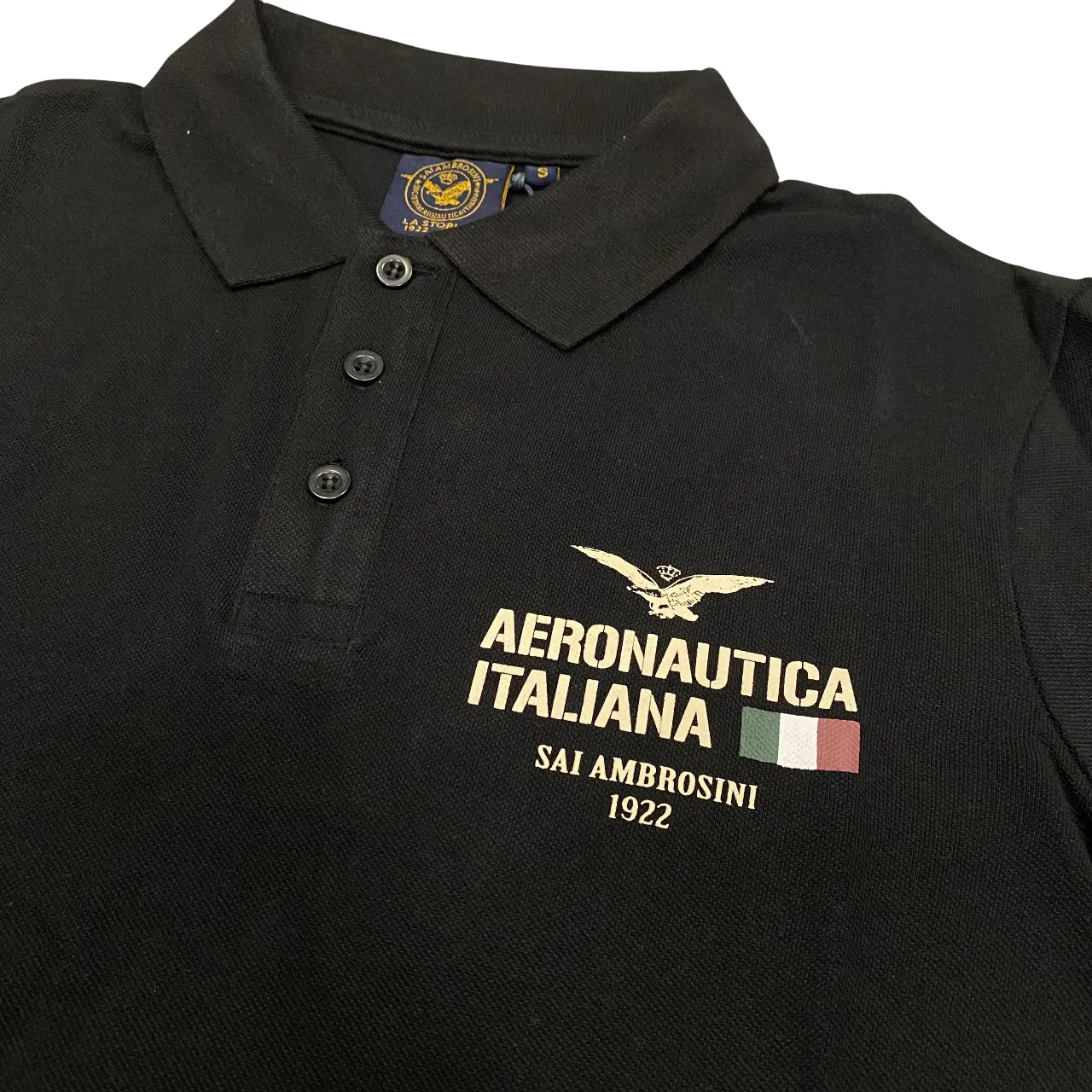 Aeronautica Italiana polo manica crta da uomo con stampa e ricamo 564 nero Recycled Polyester Mix Layered Collar Structure