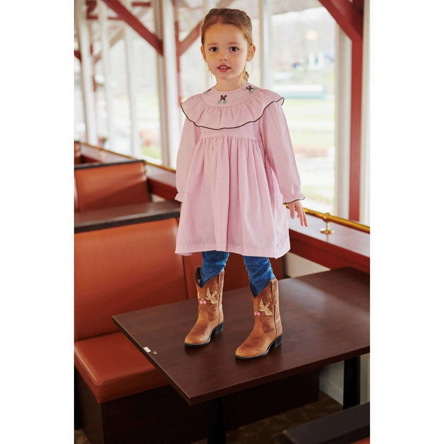 COPENHAGEN COLORS Syringa Comb. Houndstooth Frill Dress W. Embroidery Organic-Fabric