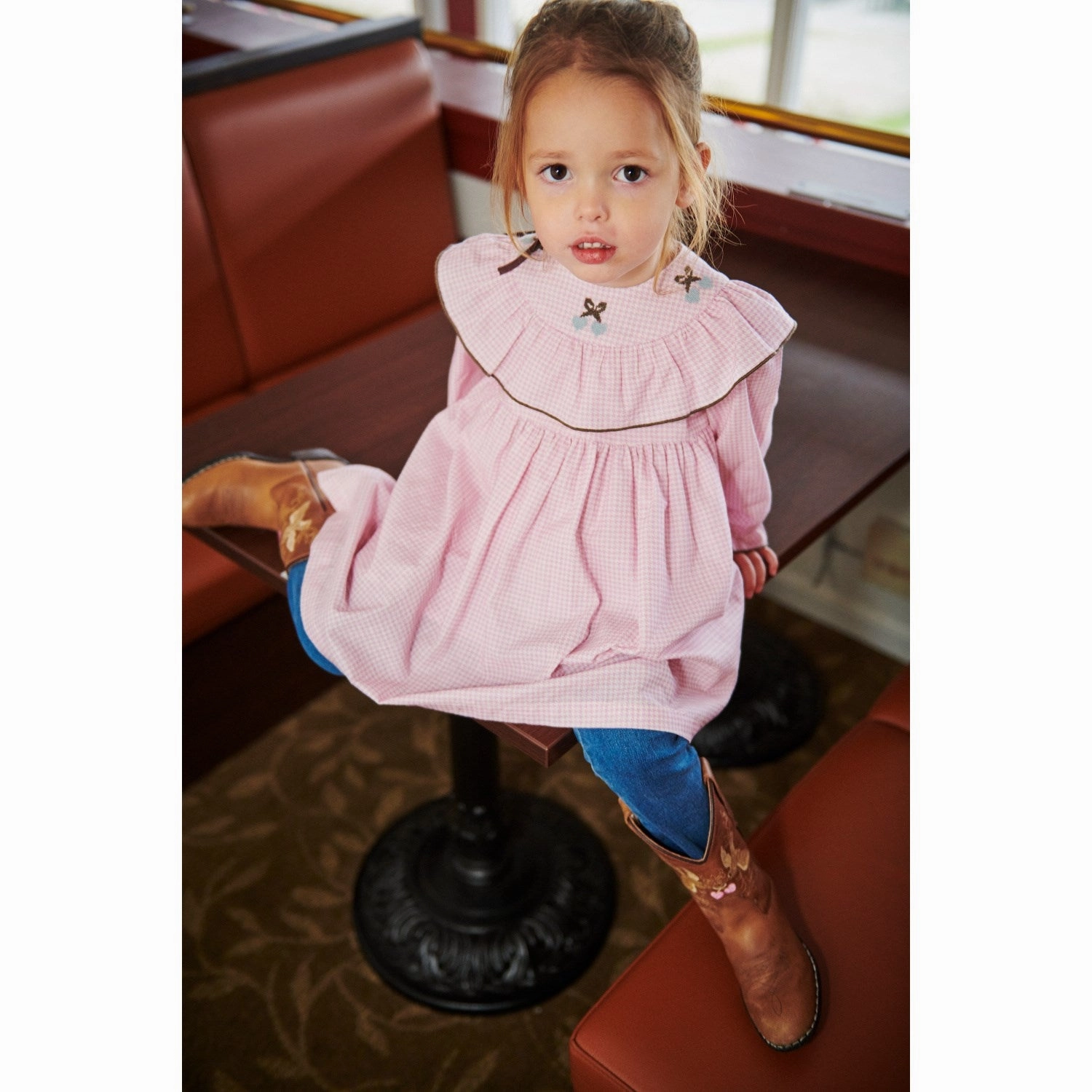 COPENHAGEN COLORS Syringa Comb. Houndstooth Frill Dress W. Embroidery Day Love Weekend Edge