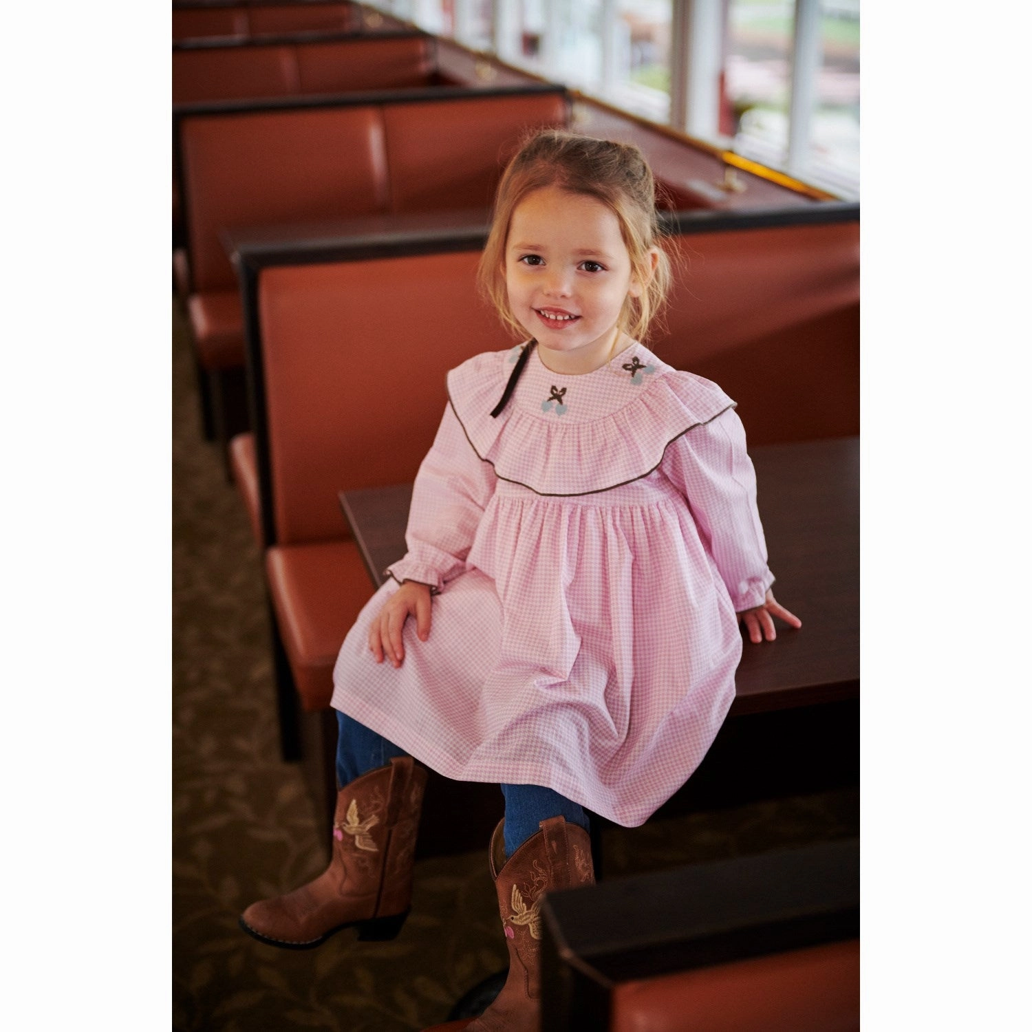 Versatile Mood Breathable Comfort Wear COPENHAGEN COLORS Syringa Comb. Houndstooth Frill Dress W. Embroidery