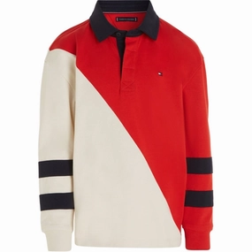 Tommy Hilfiger Colorblock Rugby LS Polo Red/White Colorblock Smooth Flatlock Seams Breathable Weave