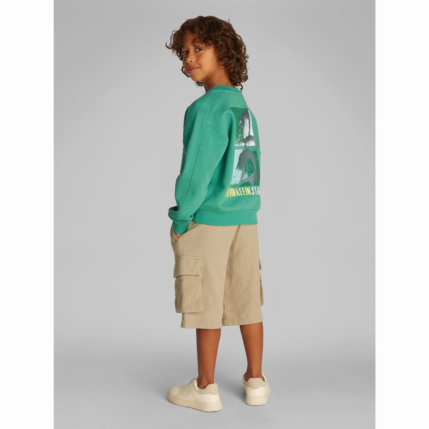 Calvin Klein Bahama Green Summer Backprint Cn Hoodie Cozy Inner Layer Pre Shrunk Cotton