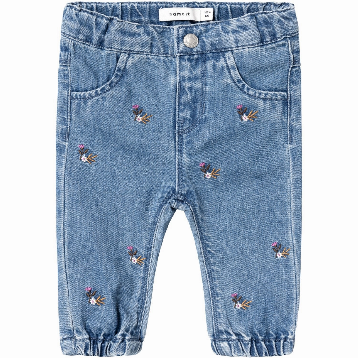Name It Medium Blue Denim Rose Shaped Embellished Jeans Seamless Waistband Finish Sandblasted Details
