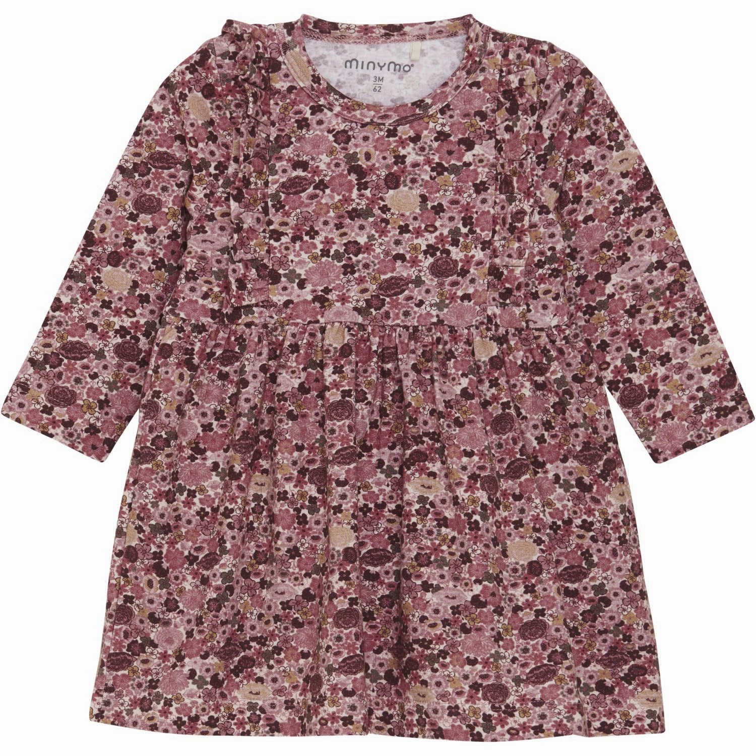 Minymo Dusty Rose Dress AOP Side Ruching Playful-Detail