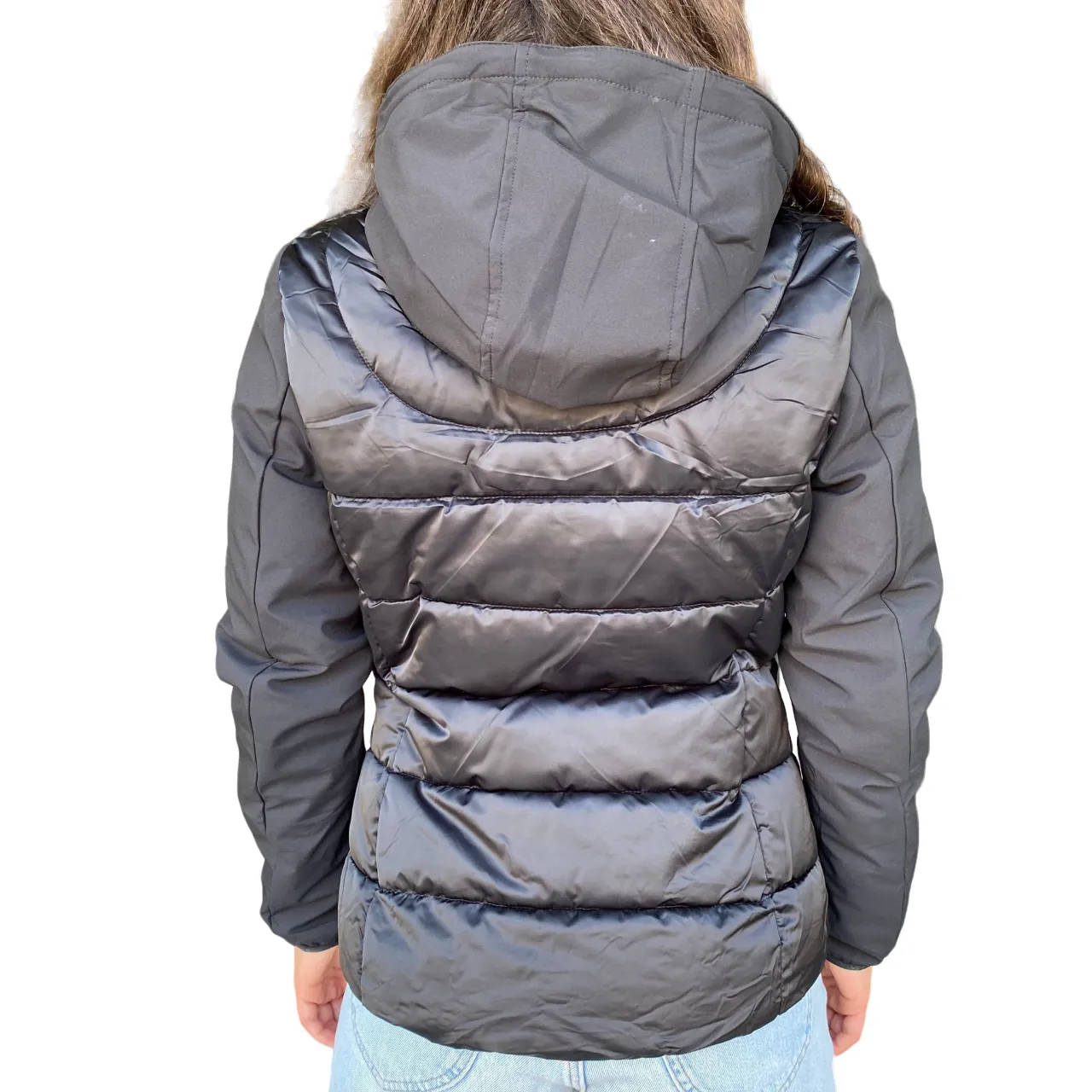 Adjustable Waist Tabs Fall Friendly Yes Zee giubbino con cappuccio da donna trapuntato con finto gilet J045 0801 nero