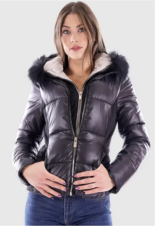 City Streets Yes Zee Piumino da ragazza con cappuccio e pelliccia J016/QVJJ/0801 nero