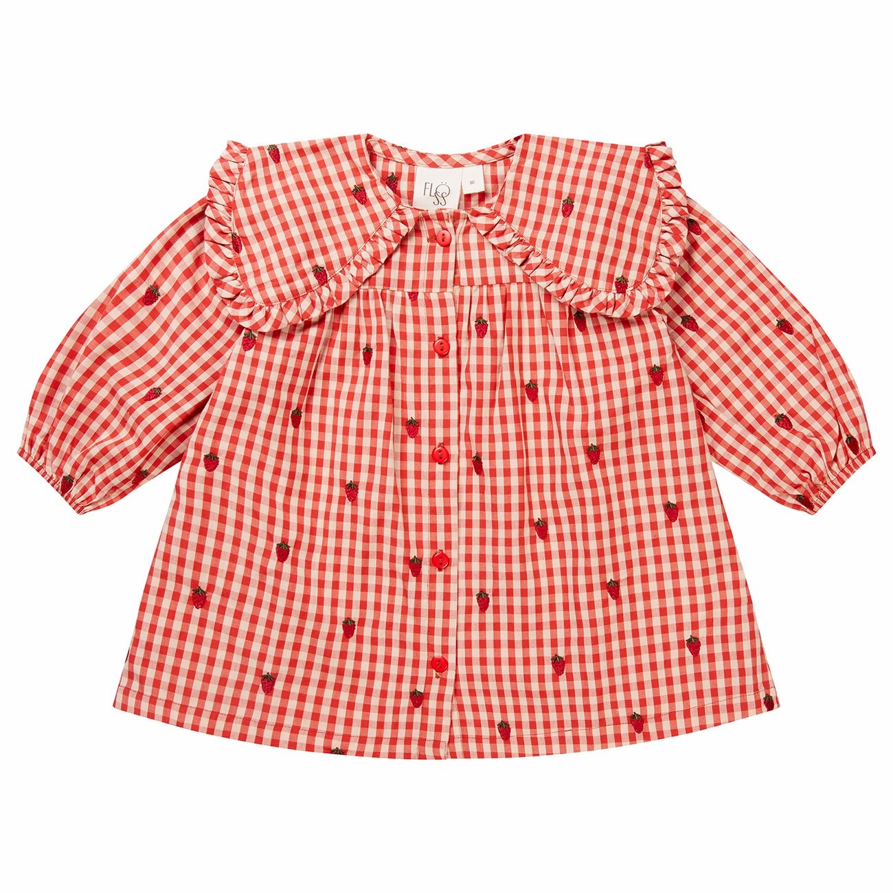 Elegant Finish Layered Fit Fl?ss Berry Gingham Molly LS Dress