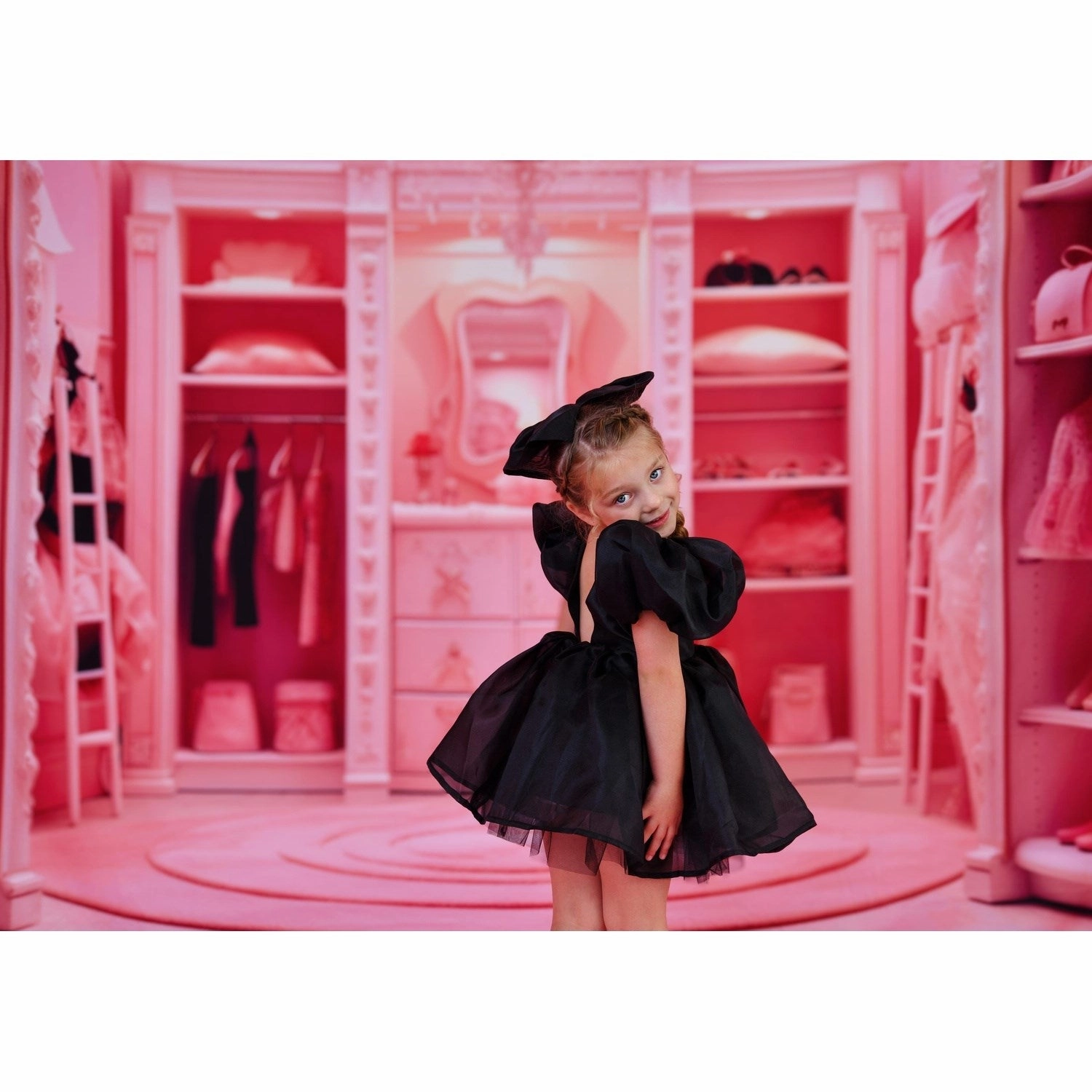 Dolly by Le Petit Tom Black Dolly World V-Back Puff Sleeve Organza Tutu Dress Luxe Appeal Draped-Style