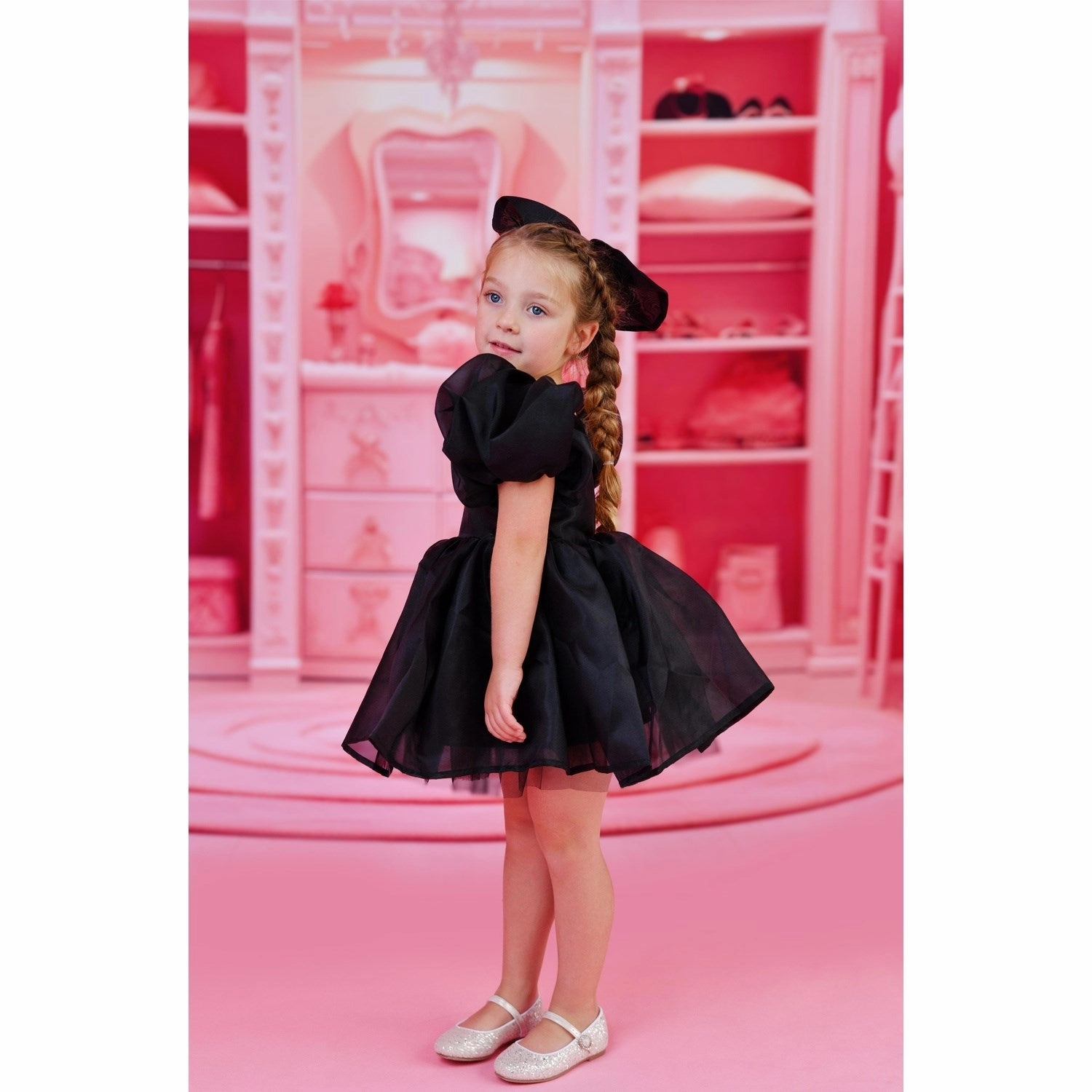 foldable Dolly by Le Petit Tom Black Dolly World V-Back Puff Sleeve Organza Tutu Dress