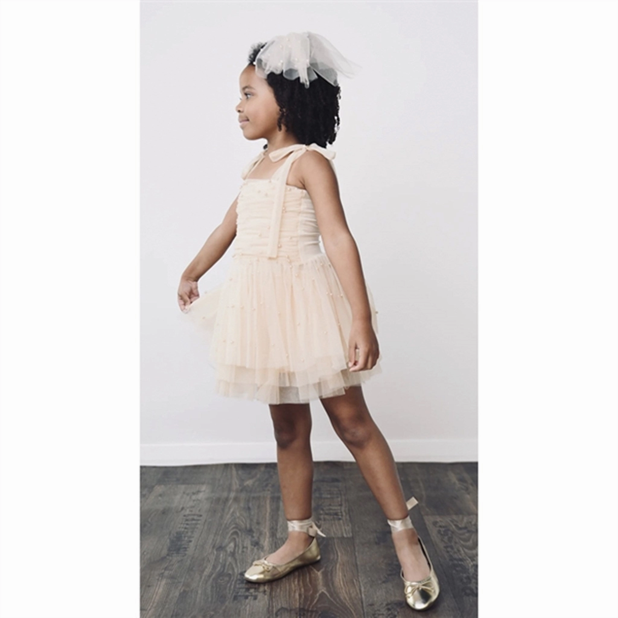 Dolly by Le Petit Tom Pearl Tulle Ballerina Dress Cream Layering Piece All Timewear