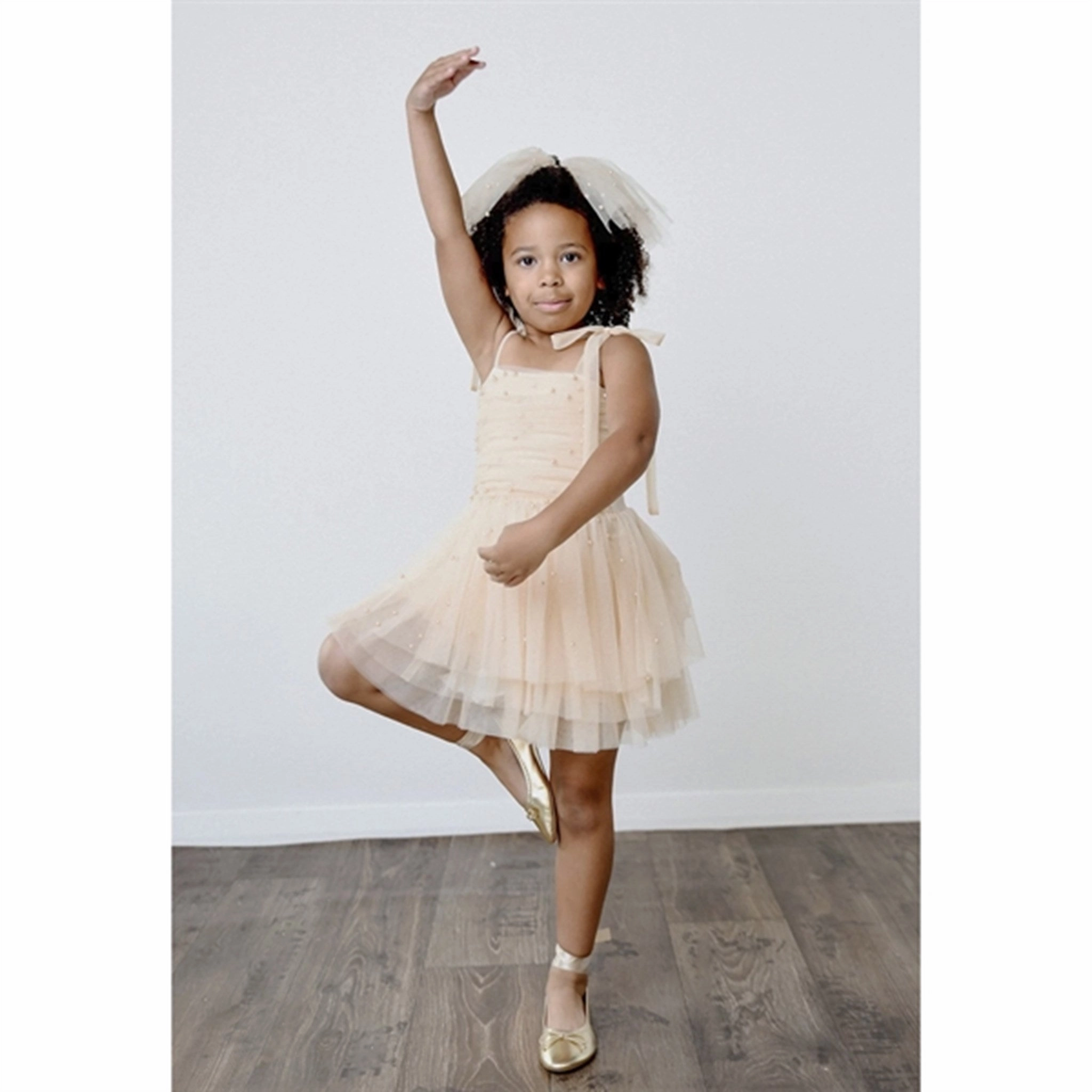Polished and Elegant Dolly by Le Petit Tom Pearl Tulle Ballerina Dress Cream