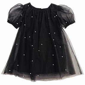 Natural Texture Dolly by Le Petit Tom Pearl Tulle Puff Aline Dress Black