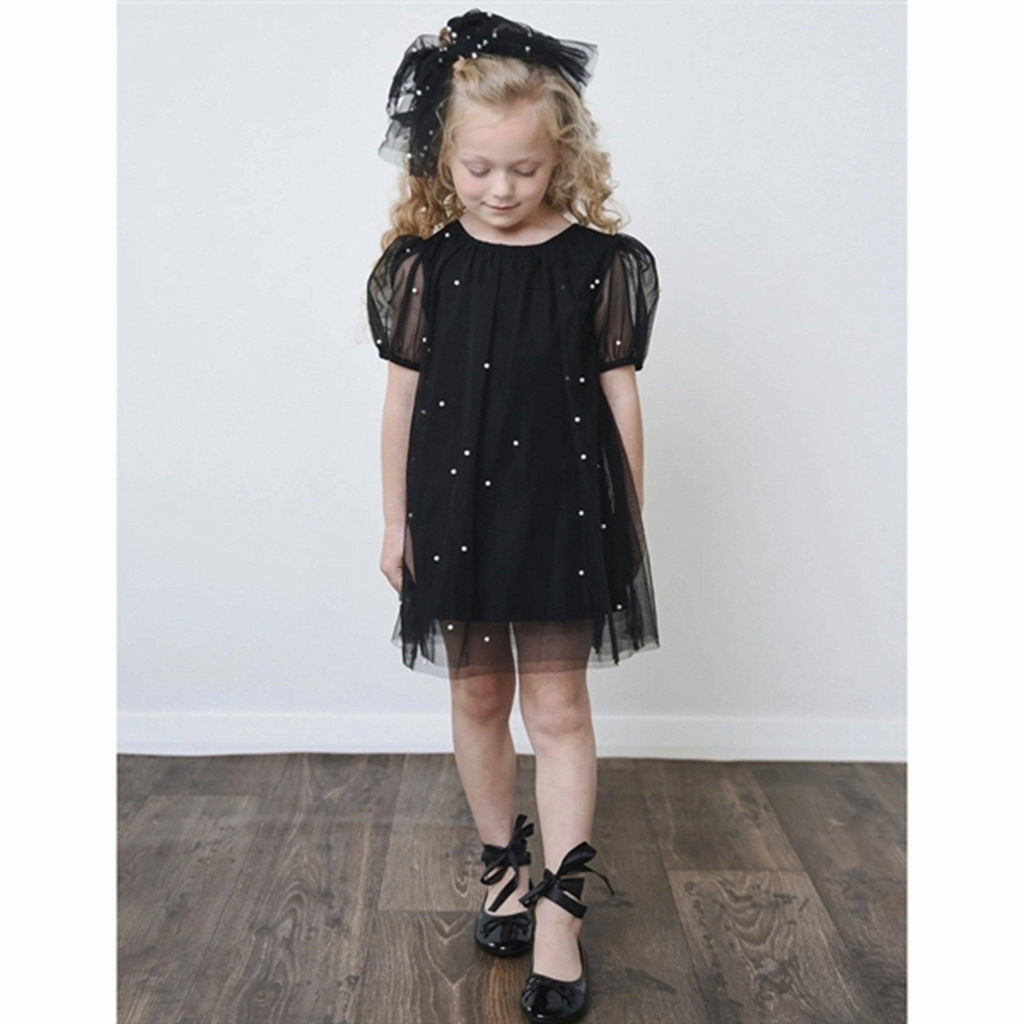 A-Line Daily Comfort Dolly by Le Petit Tom Pearl Tulle Puff Aline Dress Black