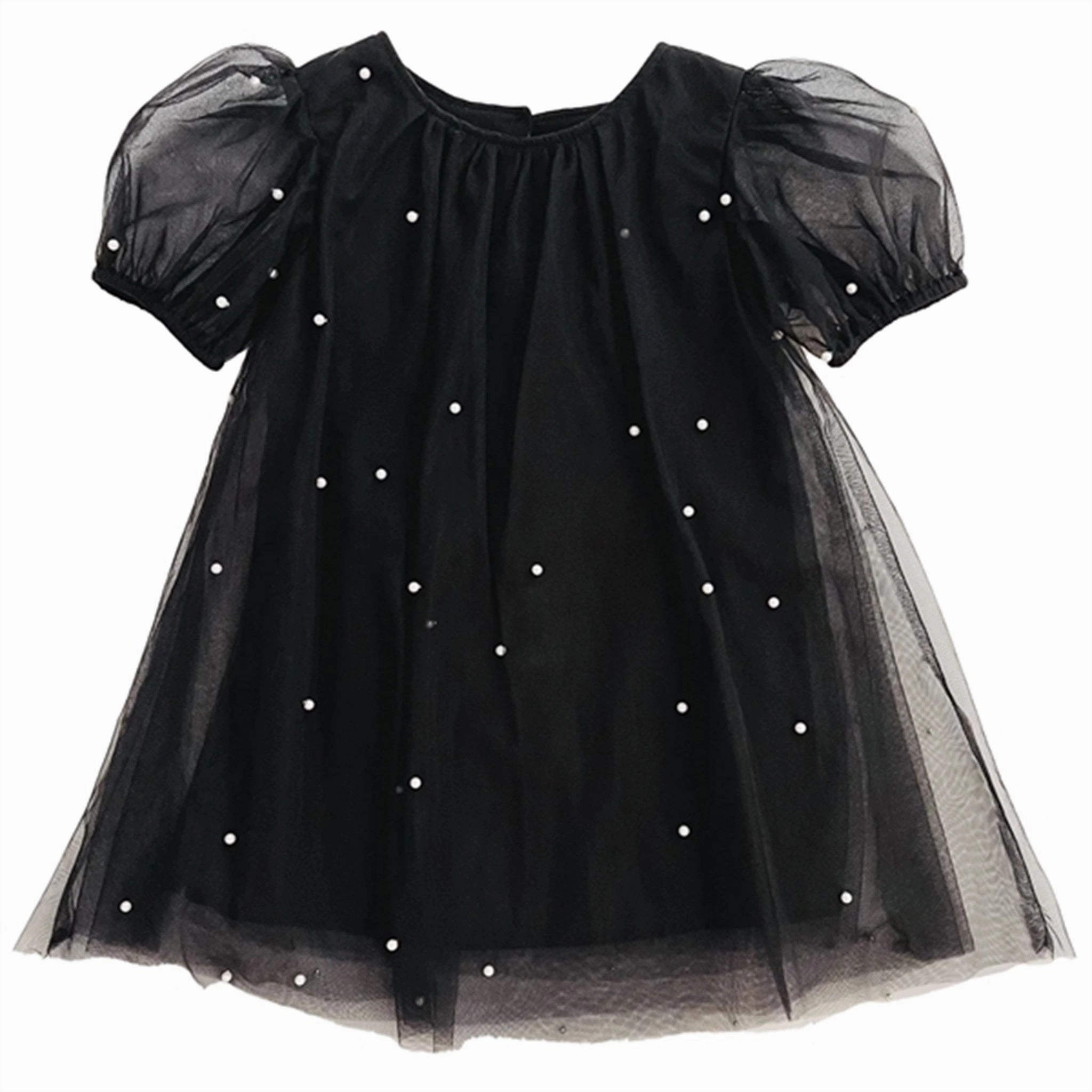 Natural Texture Dolly by Le Petit Tom Pearl Tulle Puff Aline Dress Black
