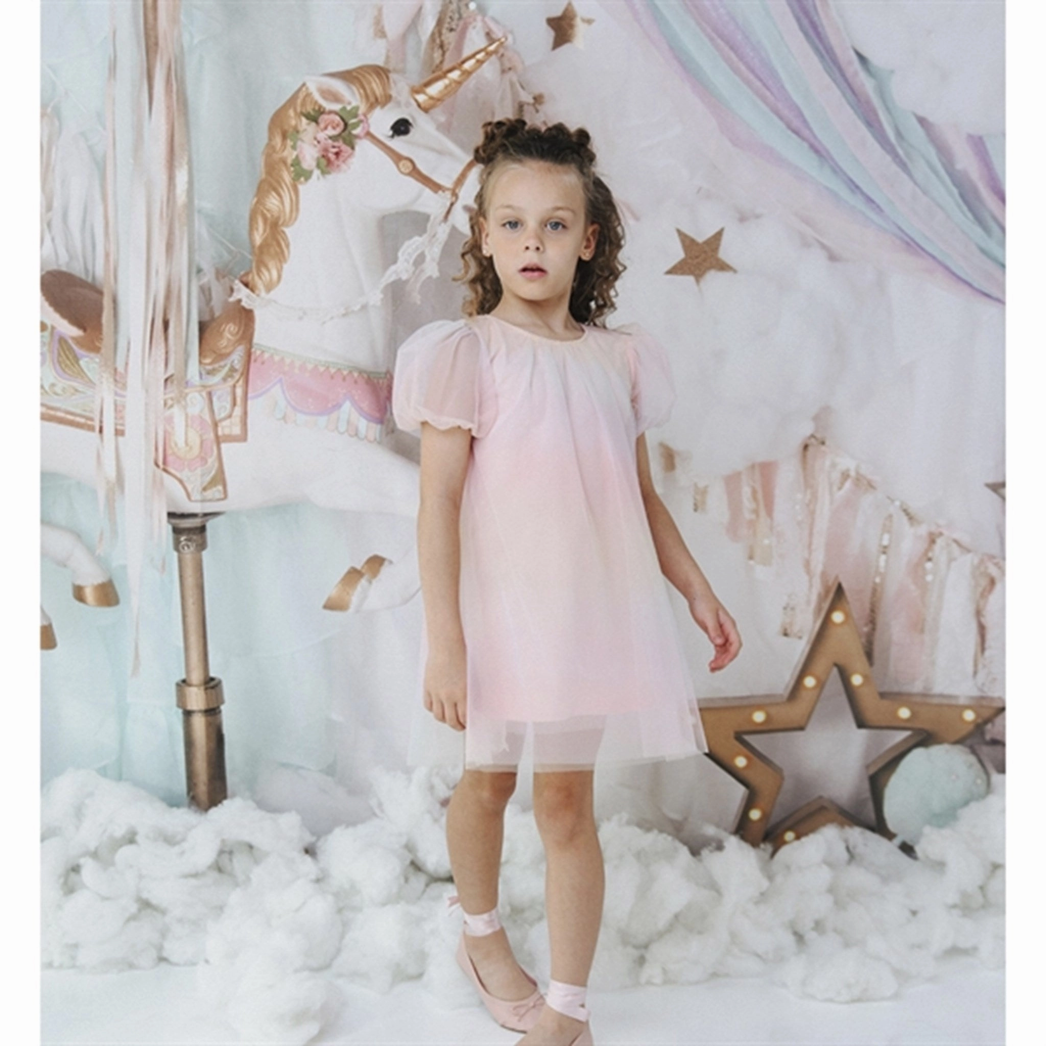 City Layering Dolly by Le Petit Tom Unicorn Rainbow Puff Tulle Dress Rainbow Pastel