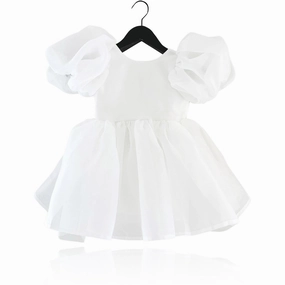 Cloud Light Dolly by Le Petit Tom White Dolly World V-Back Puff Sleeve Organza Tutu Dress