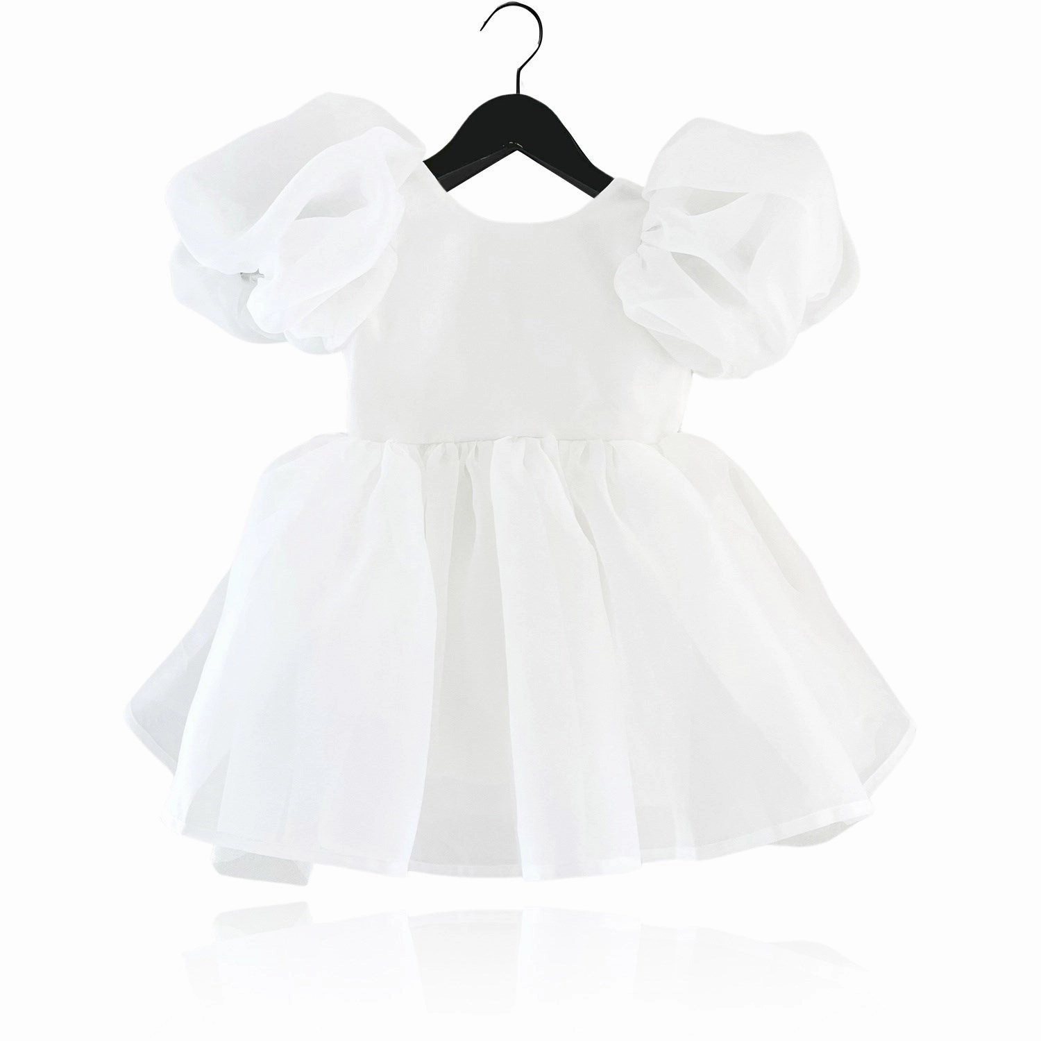 Cloud Light Dolly by Le Petit Tom White Dolly World V-Back Puff Sleeve Organza Tutu Dress