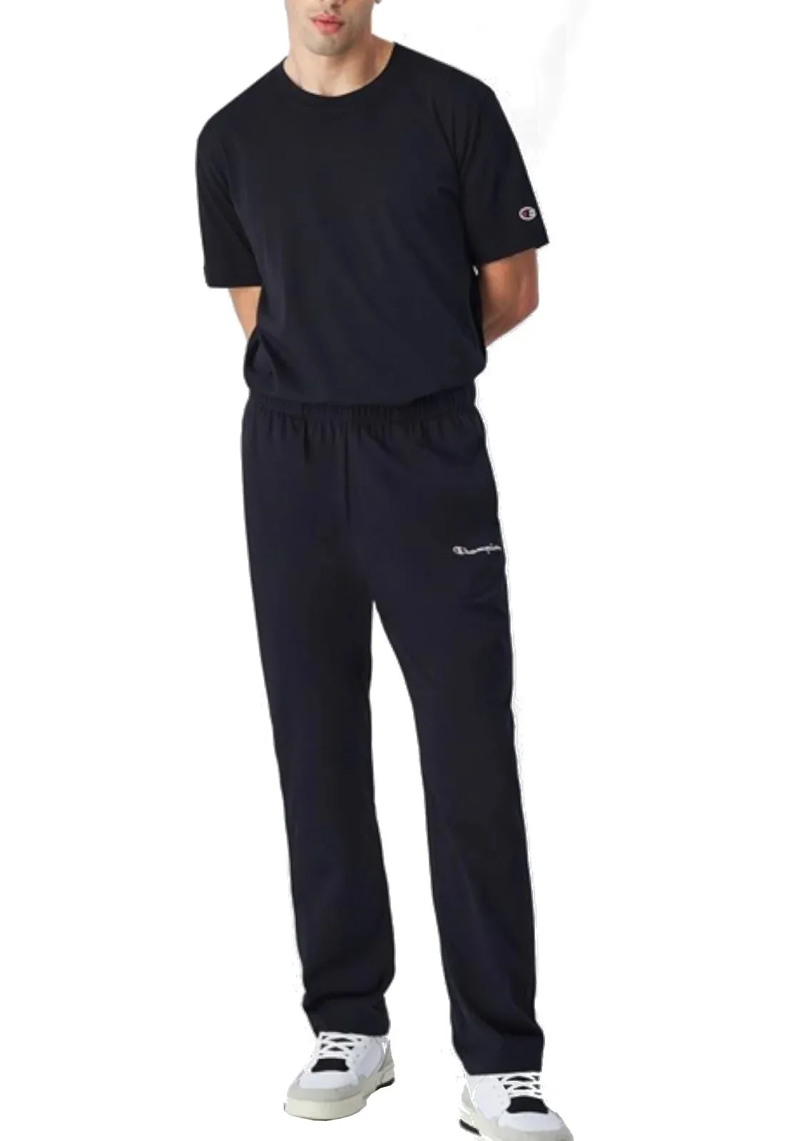 Champion pantalone sportivo da uomo in cotone jersey 220305 KK001 nero PermeableCloth Chilly Day Wear