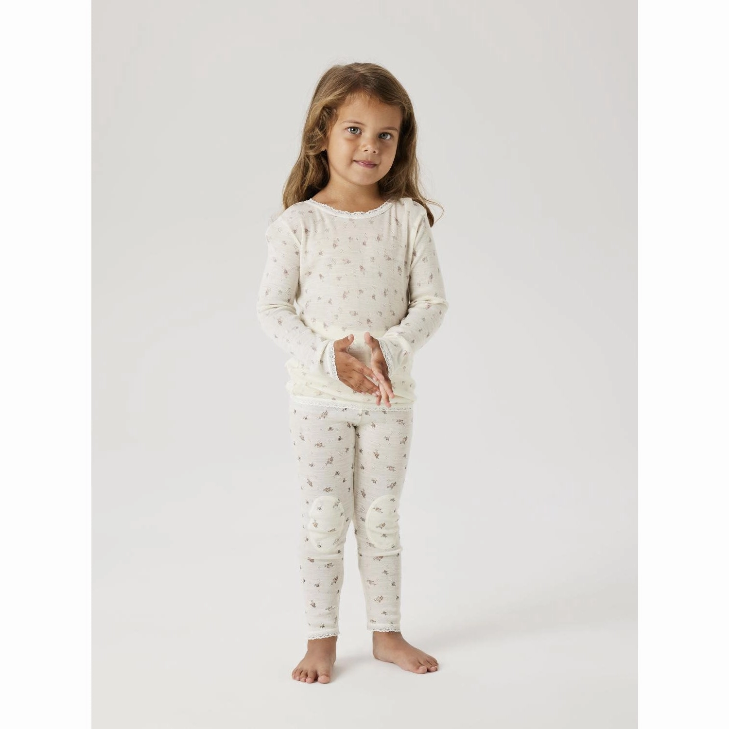 Name It Snow White Small Flowers Nmfwang Wool Needle Ls Top Noos Unique Design