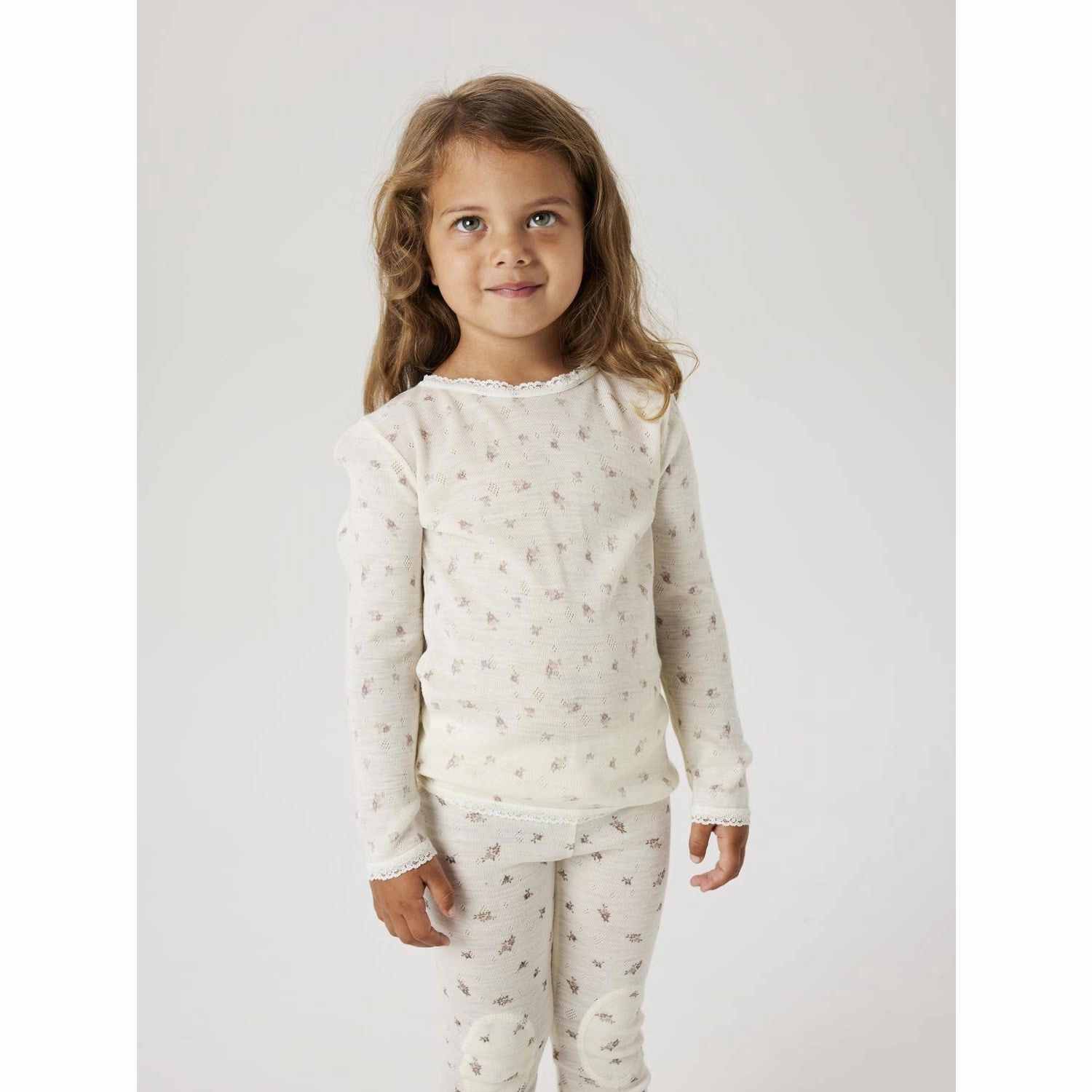 Name It Snow White Small Flowers Nmfwang Wool Needle Ls Top Noos Structured Shoulder Support High Density Weave