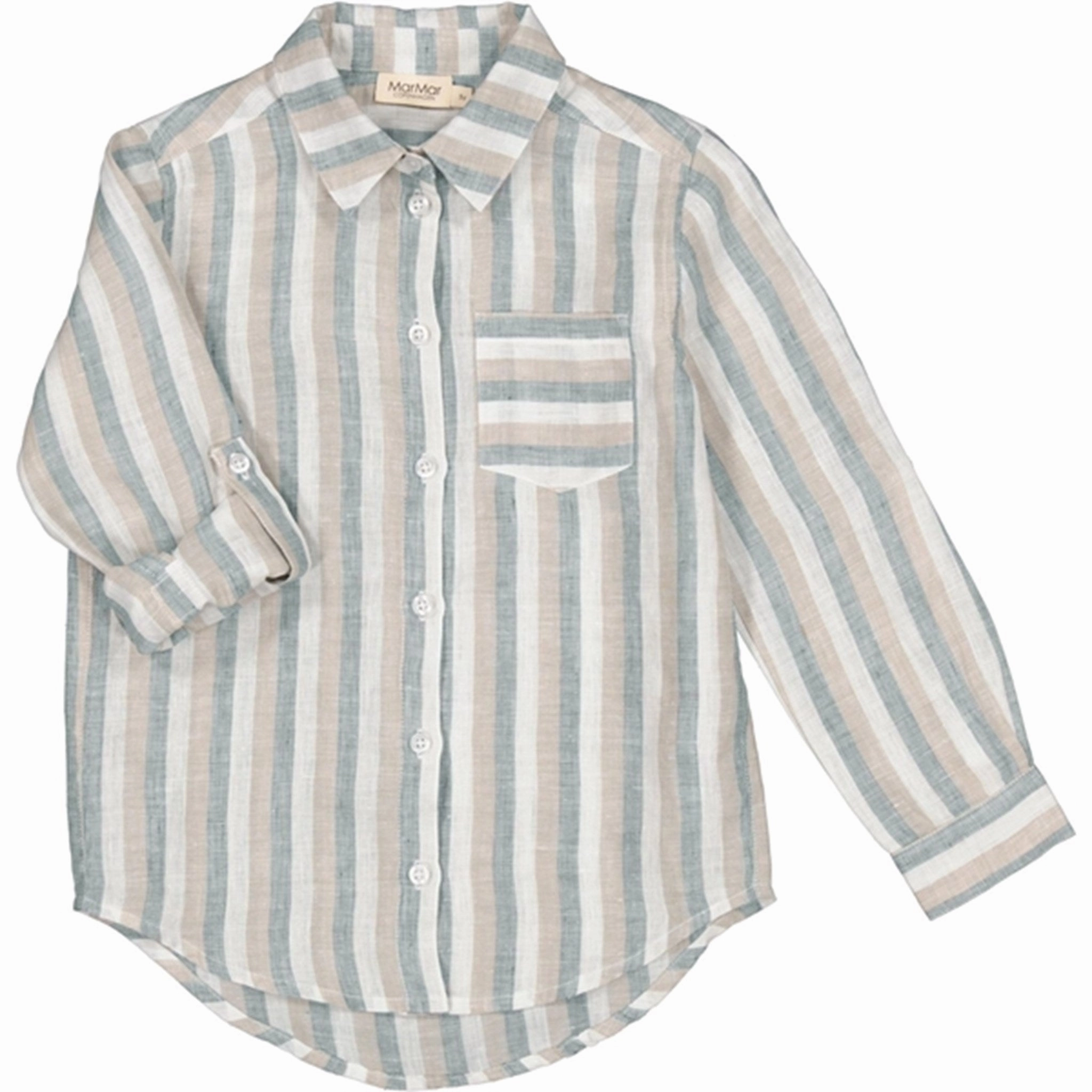 Asymmetrical Cut Button front MarMar Dusty Blue Stripe Tommy Shirt