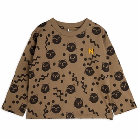 Breathable Underarm Vents Mini Rodini Brown Squiggly Cats AOP Blouse