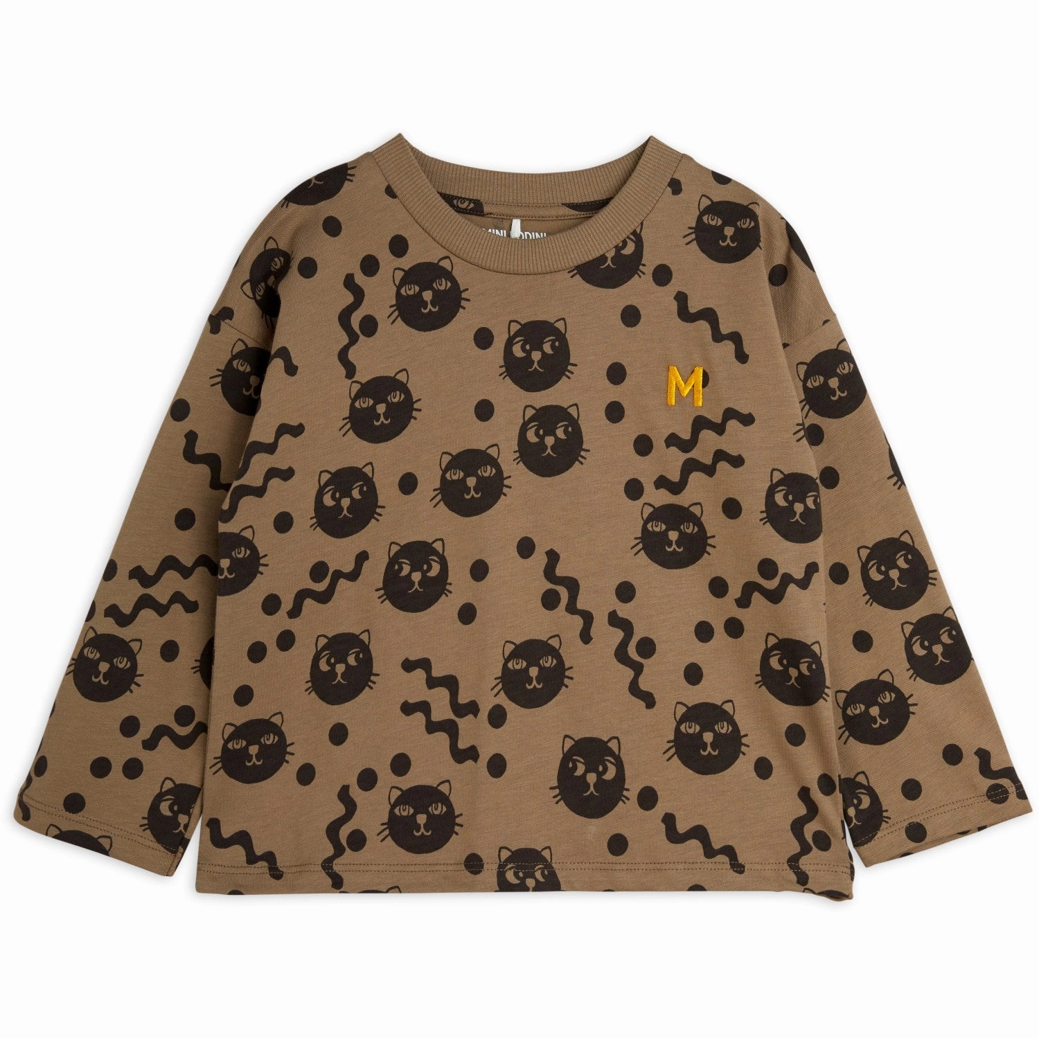 Breathable Underarm Vents Mini Rodini Brown Squiggly Cats AOP Blouse