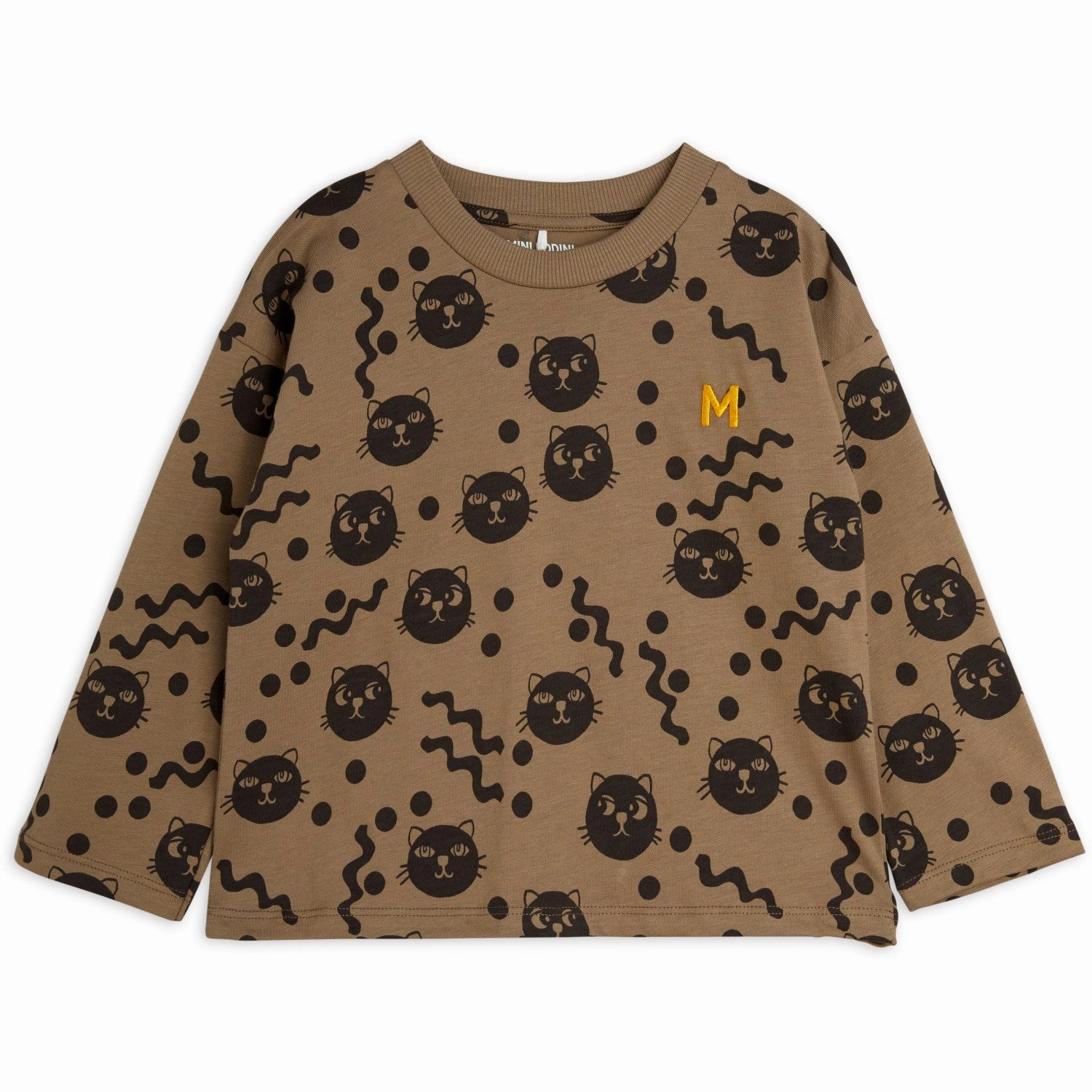 High-Quality Fabric Mini Rodini Brown Squiggly Cats AOP Blouse