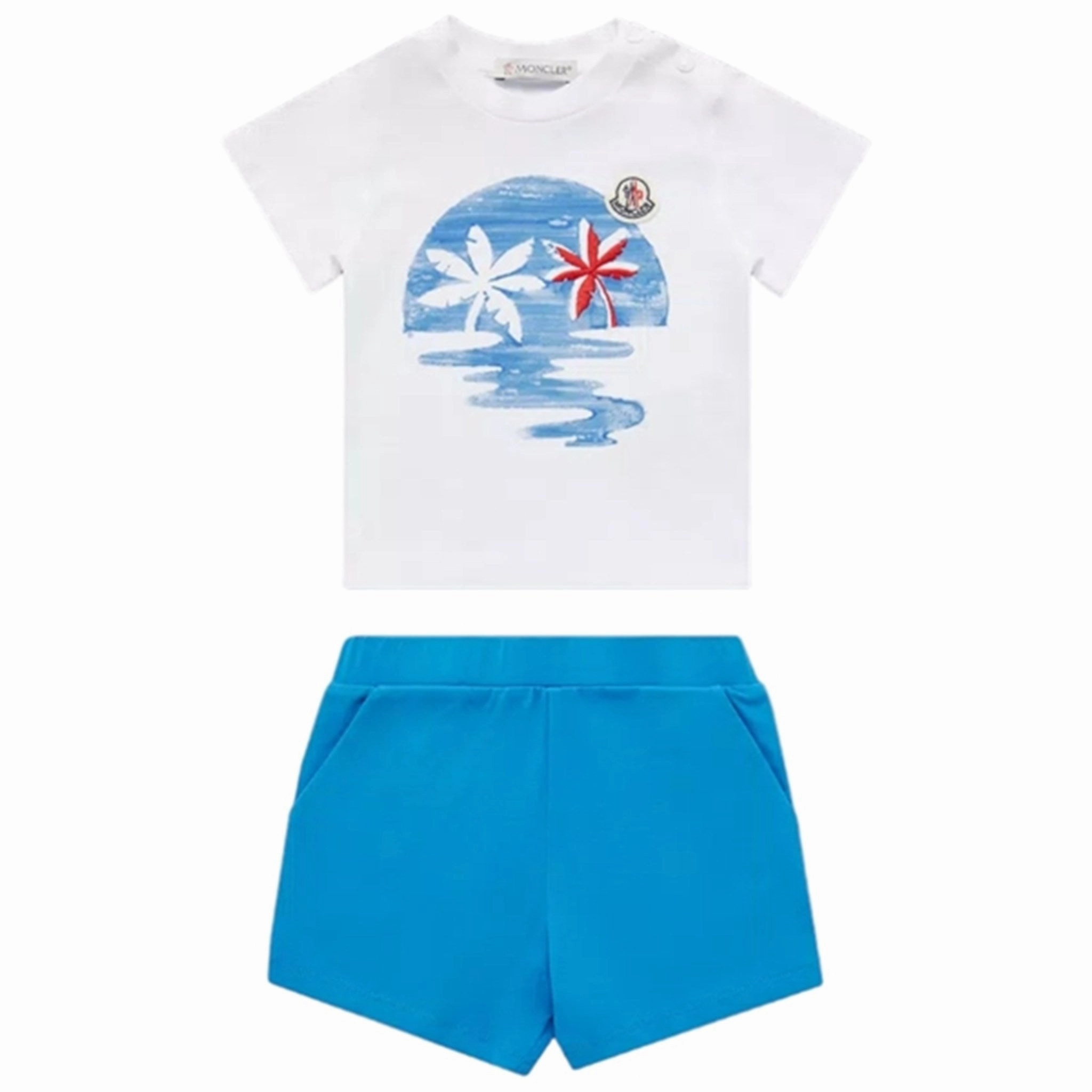 Moncler T-Shirt and Shorts Set Optical White & Blue No Slip Waistband suede look