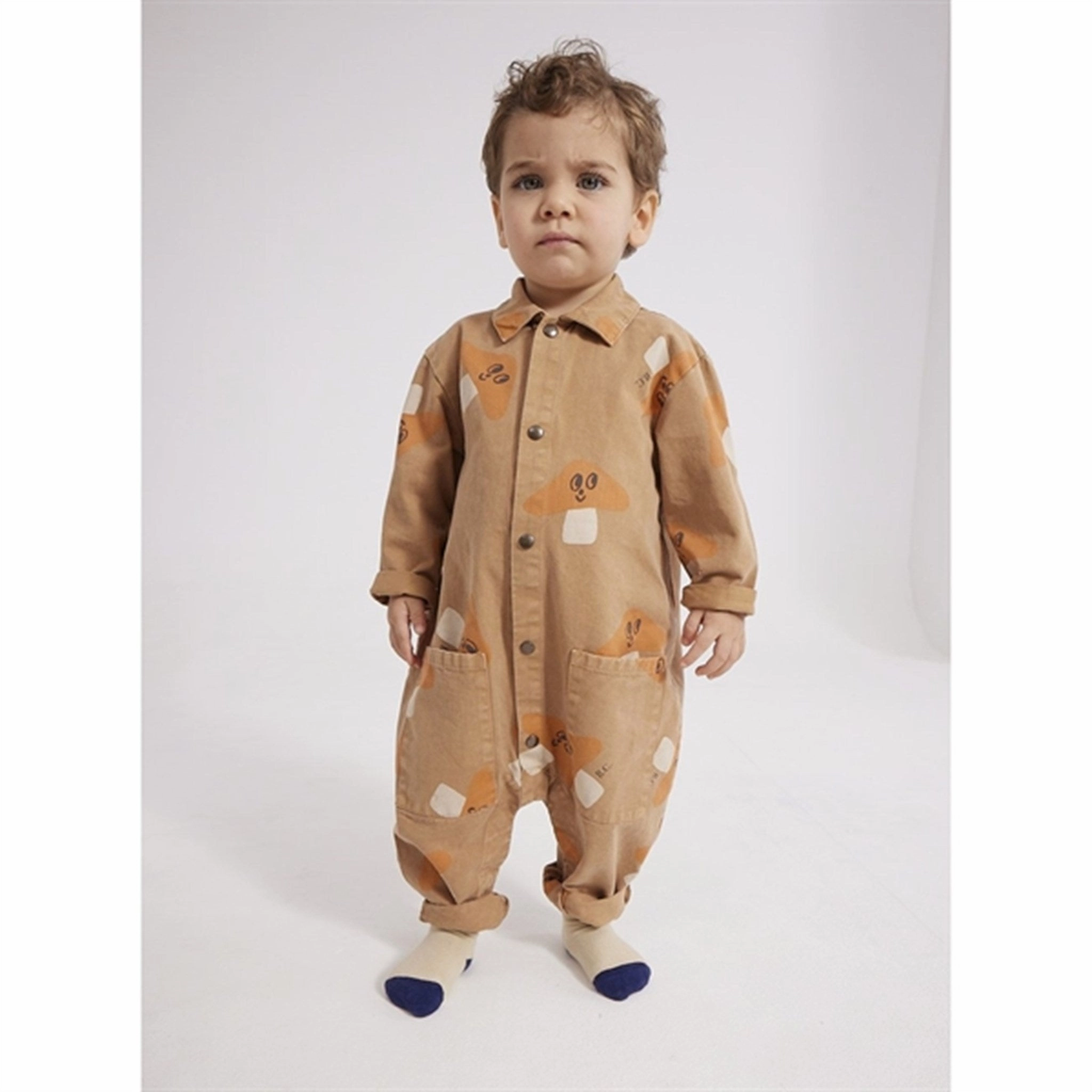 Bobo Choses Brown Mr. Mushroom Woven Overall AOP Modern Gym Retro Kids