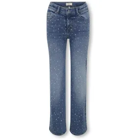 Relaxed Look kids ONLY Medium Blue Denim Rhinestones Kogjuicy Rhs Wide Leg Dnm Cro557 Noos