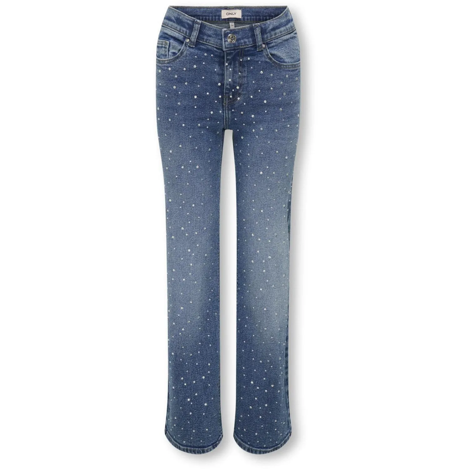 Relaxed Look kids ONLY Medium Blue Denim Rhinestones Kogjuicy Rhs Wide Leg Dnm Cro557 Noos