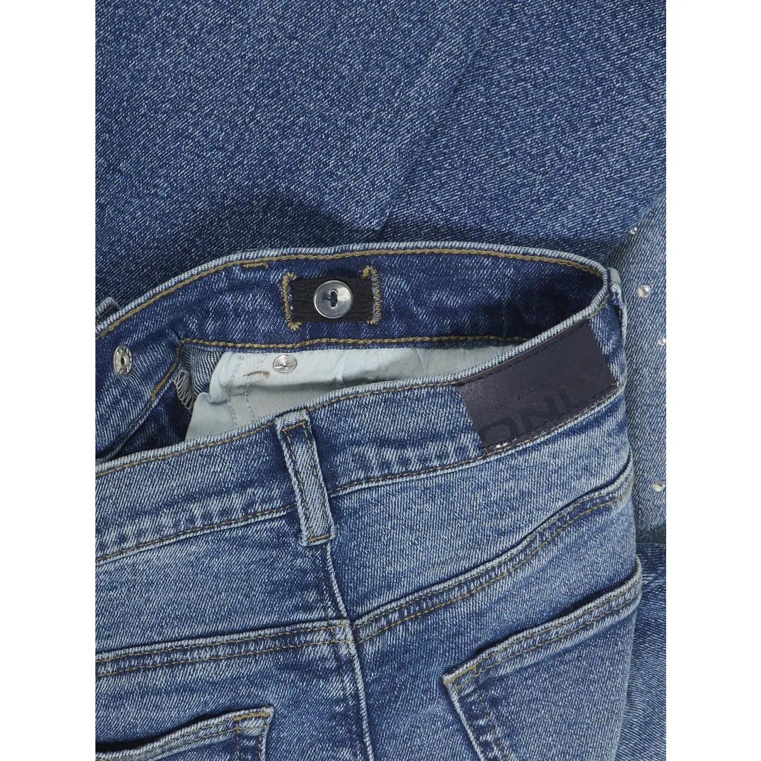 Streetwear Fan Evening Stroll Elegant Breathable Work Meeting Relaxed Style kids ONLY Medium Blue Denim Rhinestones Kogjuicy Rhs Wide Leg Dnm Cro557 Noos