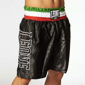 Gym Wear Petite Fit Leone Pantaloncino da Boxe da uomo in satin con cintura tricolore AB733 black