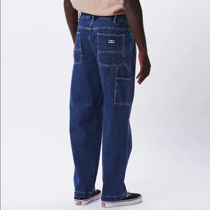 Obey Pantalone in Denim da uomo Hardwork Carpentiere 142010078 blu medio Stretch Minimalist Tapered leg