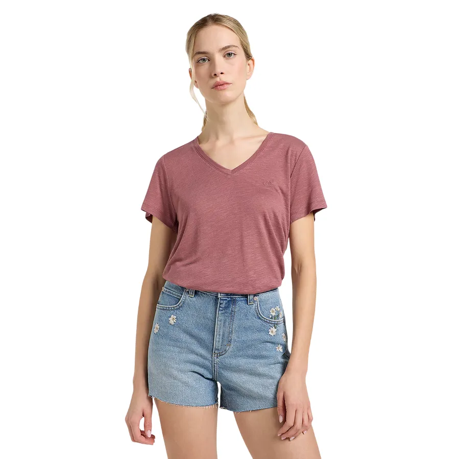 Lee maglietta manica corta con scollo a V 112363617 Henna terra rossa Cozy and Soft