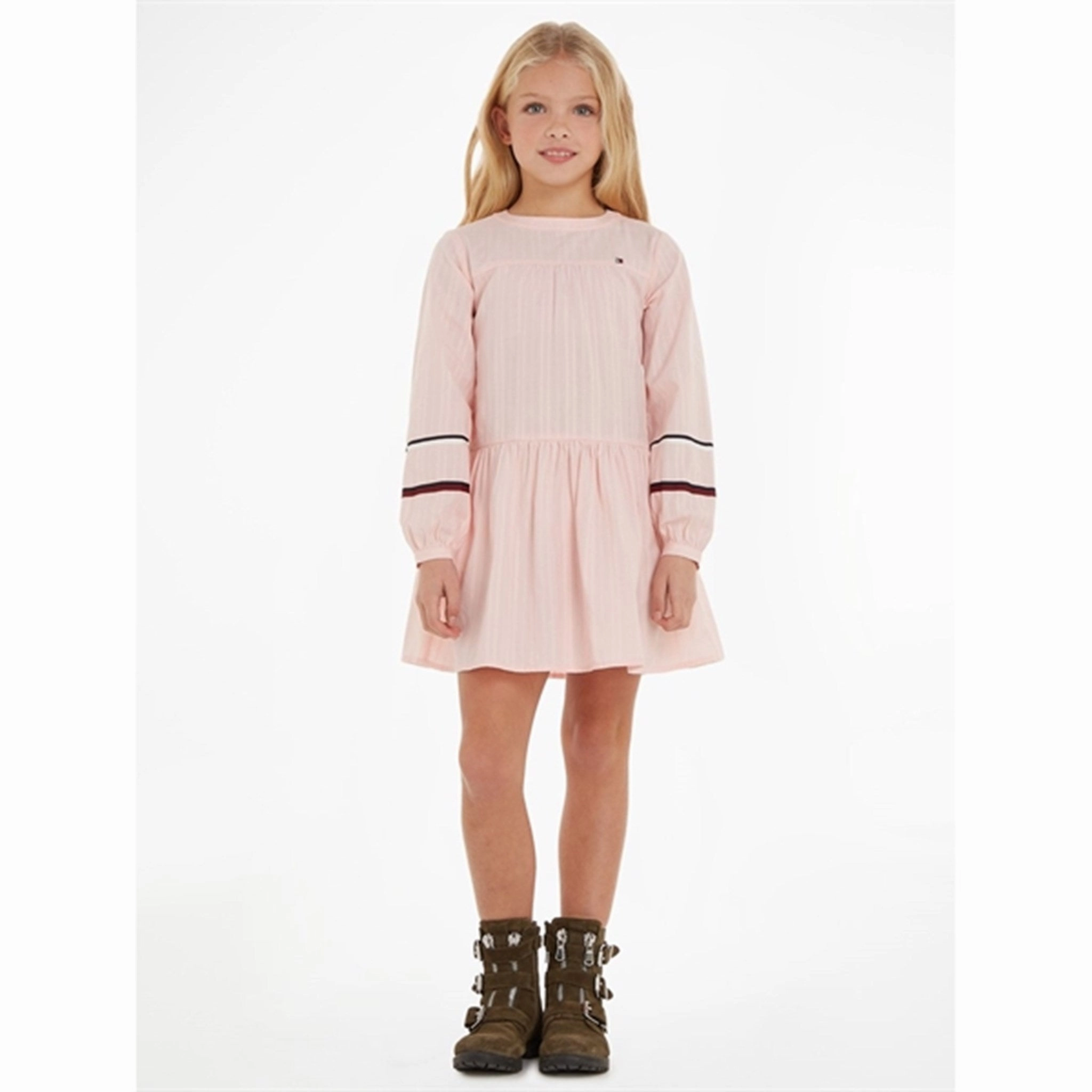 Classic structured dress Shape Hug Tommy Hilfiger Global Stripe Tape Detail Dress Pink Crystal