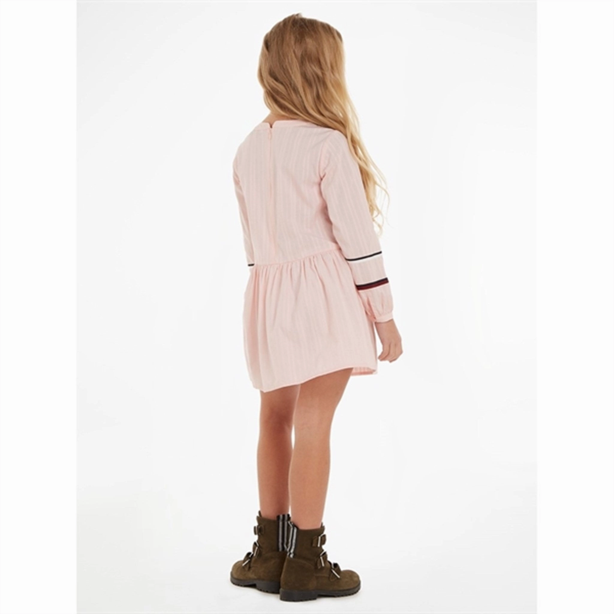 Tommy Hilfiger Global Stripe Tape Detail Dress Pink Crystal Organic-Fabric