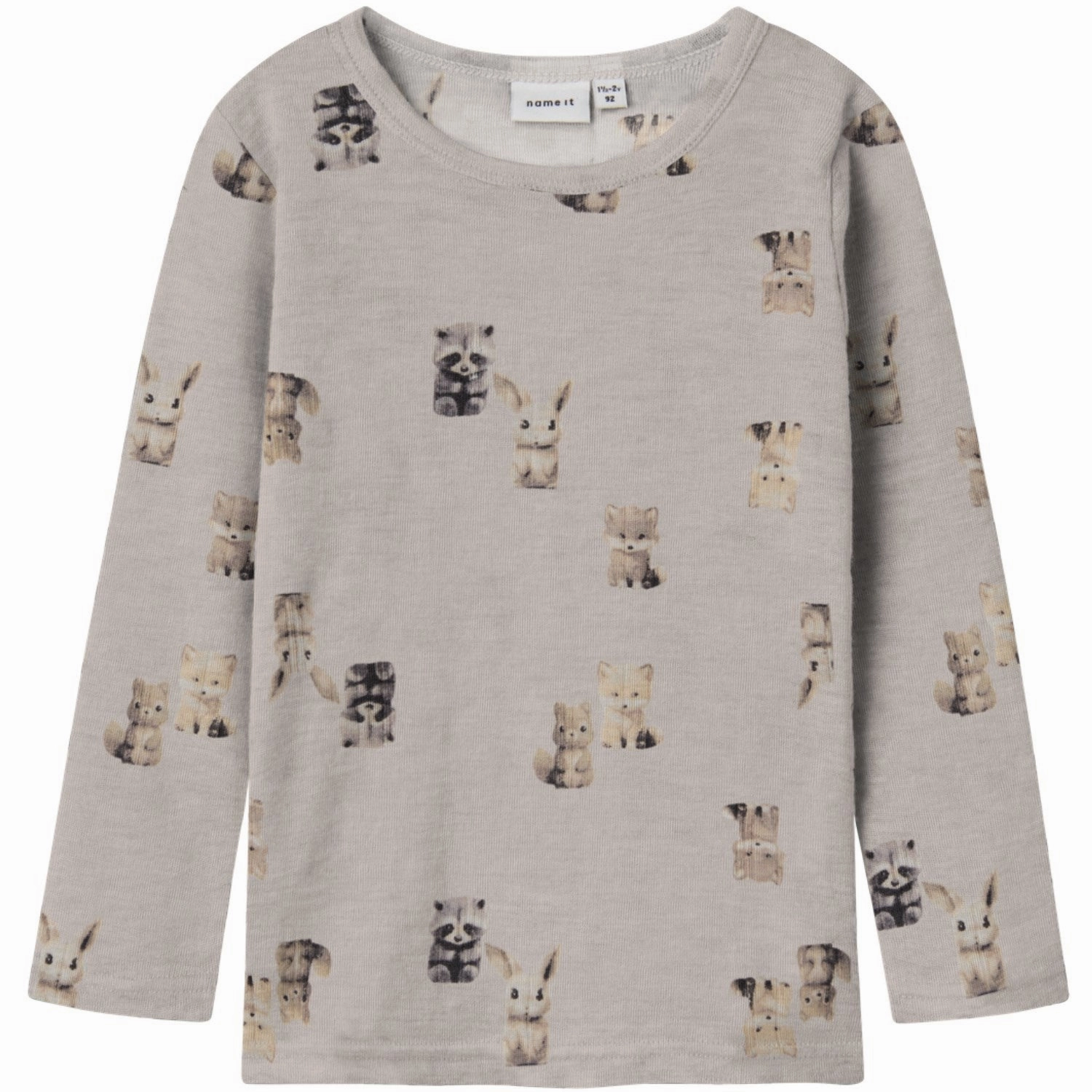 Name It Nacreous Cloud Forest Animals Nmmwang Wool Rib Ls Top Aop Timeless Classic Yoke Design