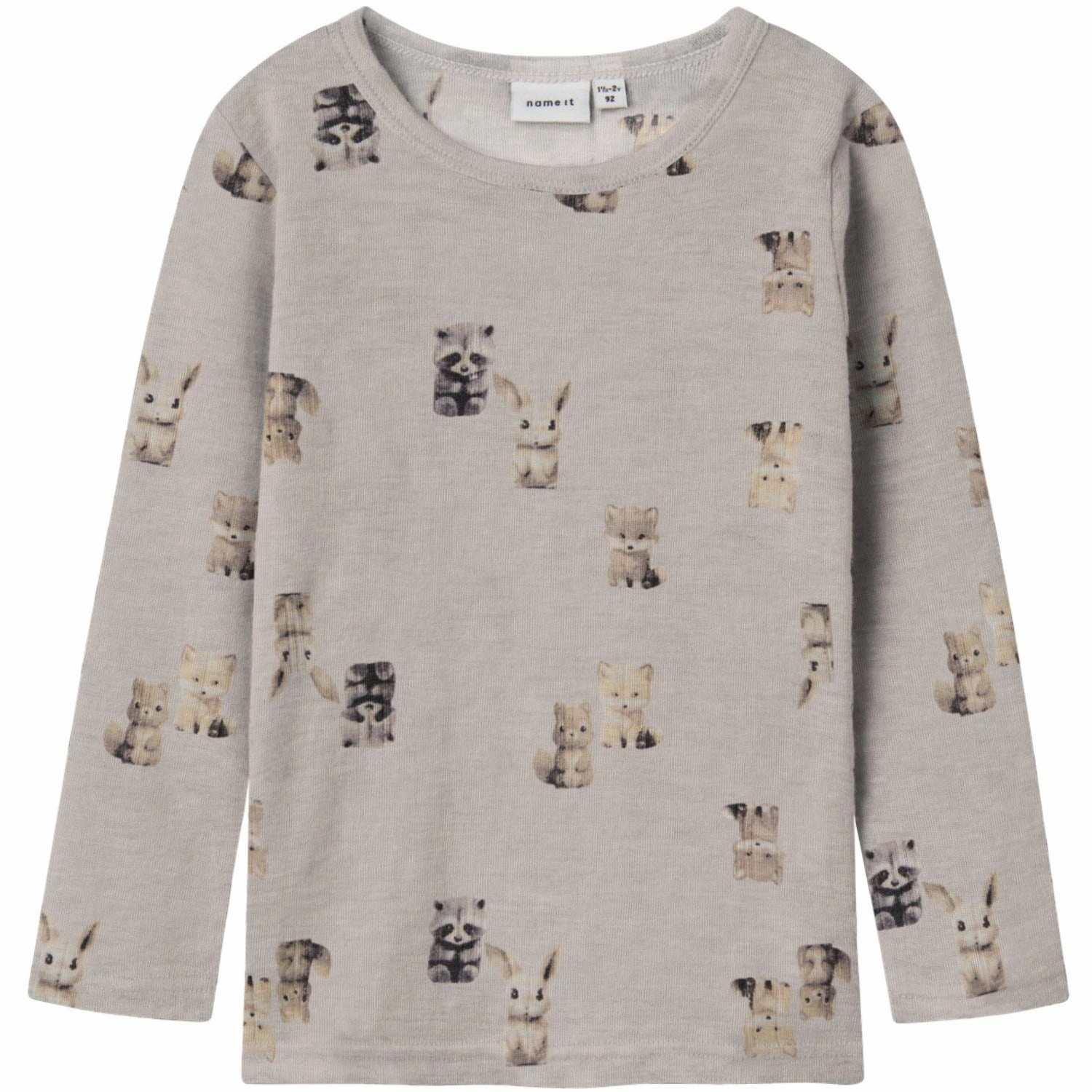 Plus Size Split hem Name It Nacreous Cloud Forest Animals Nmmwang Wool Rib Ls Top Aop