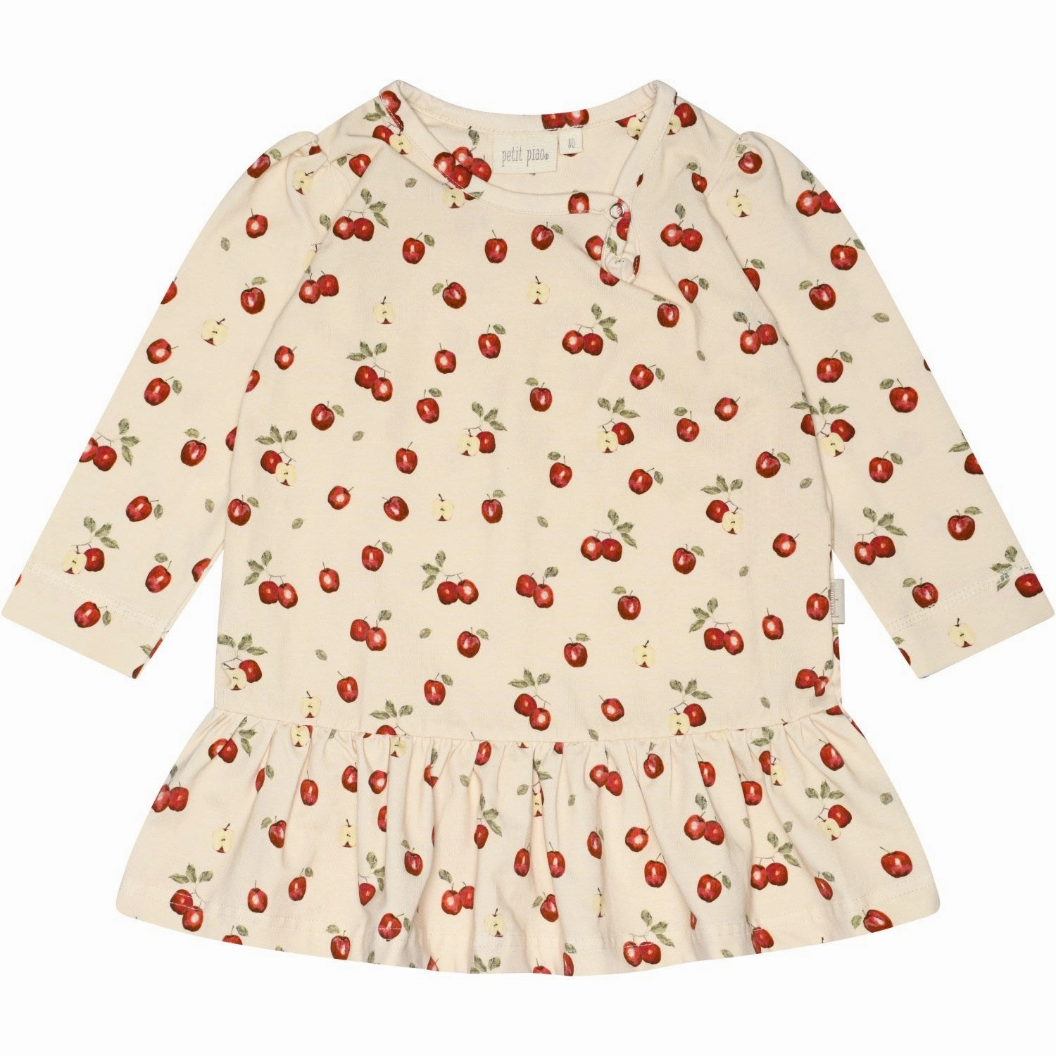 Low Maintenance Statement Piece Petit Piao Apple Aop Dress Gather Printed