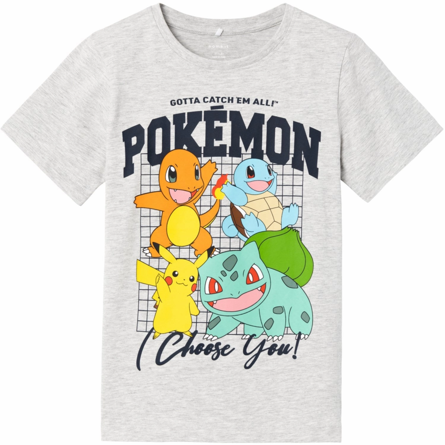Name It Light Grey Melange Adan Pokemon T-Shirt TexturedWeavePattern