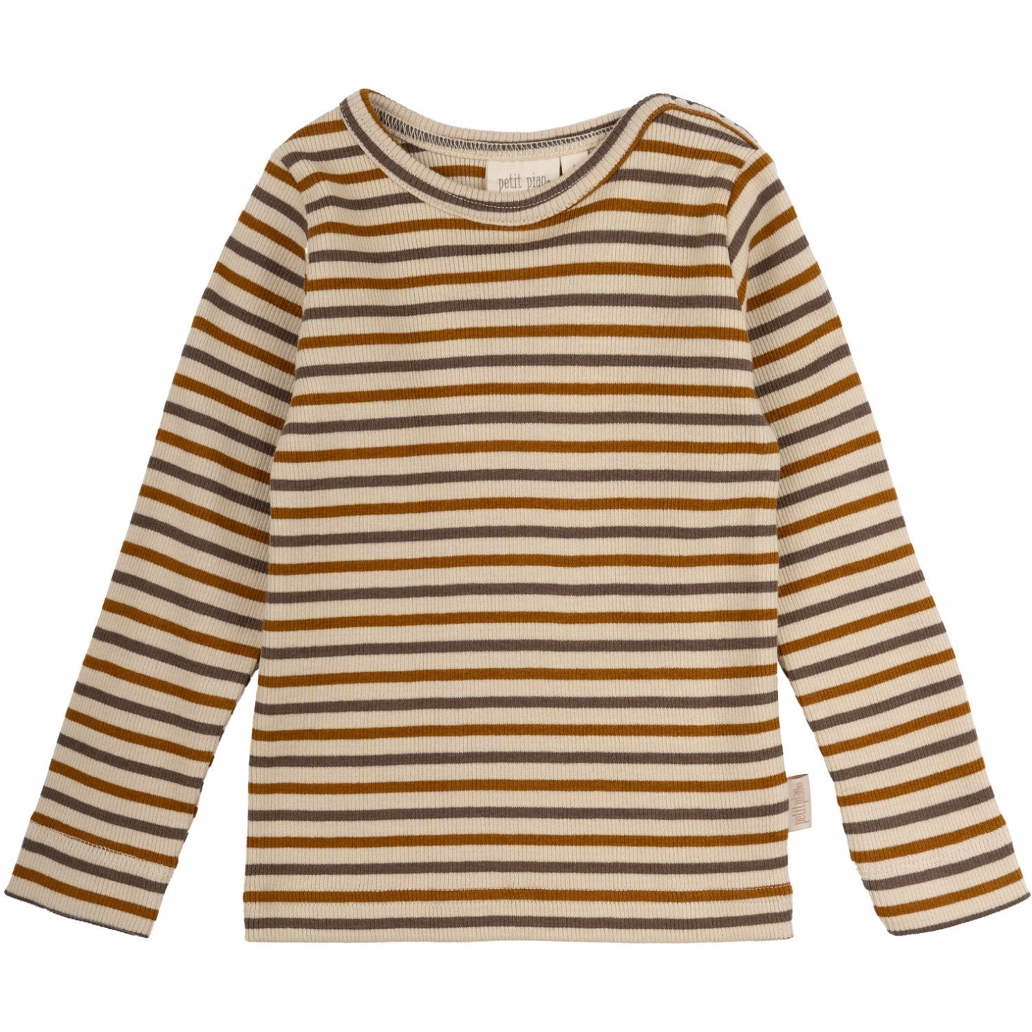 Petit Piao Chocolate Brown/Golden Sun/Dark Off White Blouse Modal Striped All-Ages Fit Tailored Cuffs