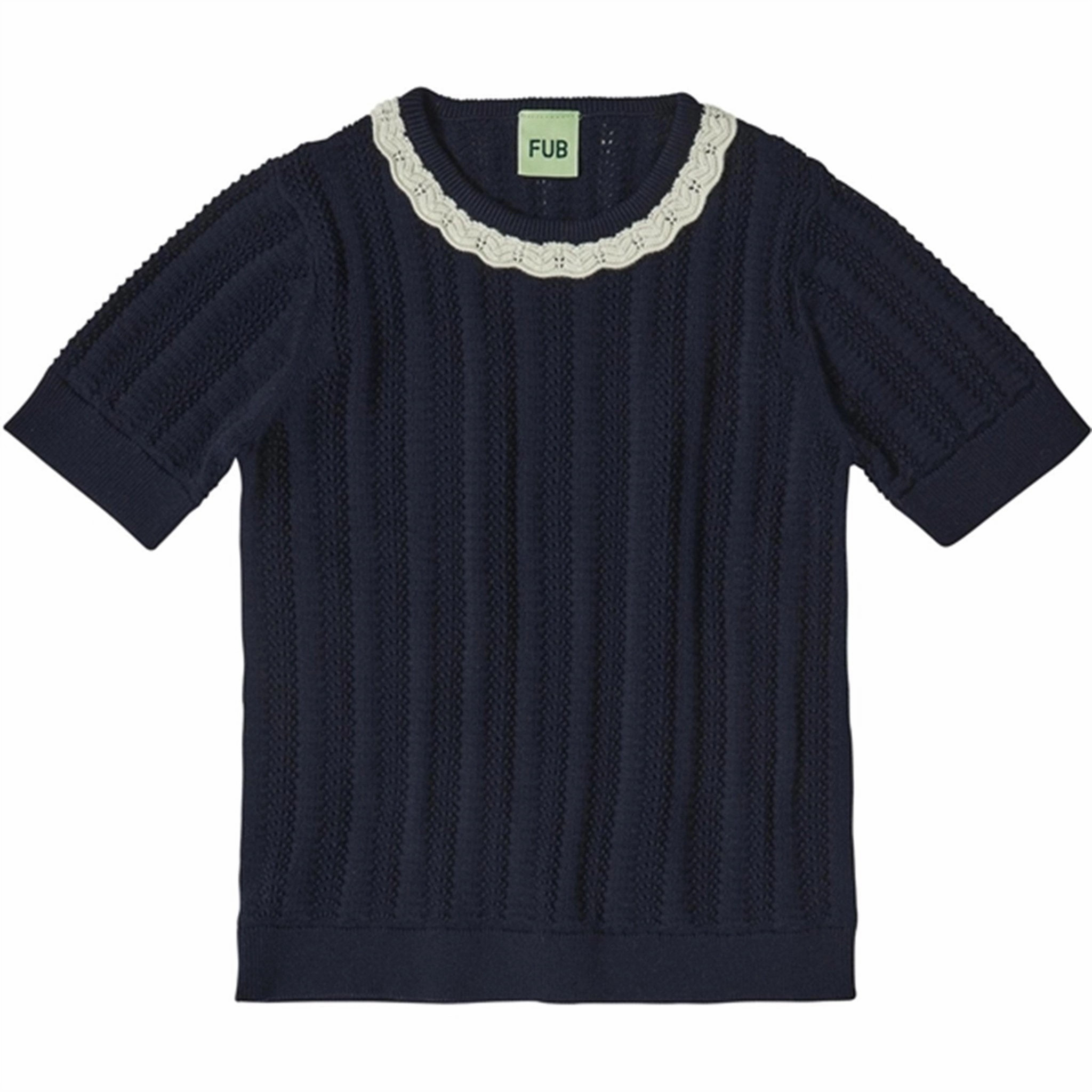 FUB Dark Navy Pointelle T-Shirt Comfort and Breathable