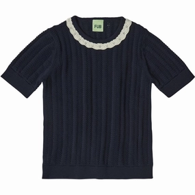 FUB Dark Navy Pointelle T-Shirt Comfort and Breathable