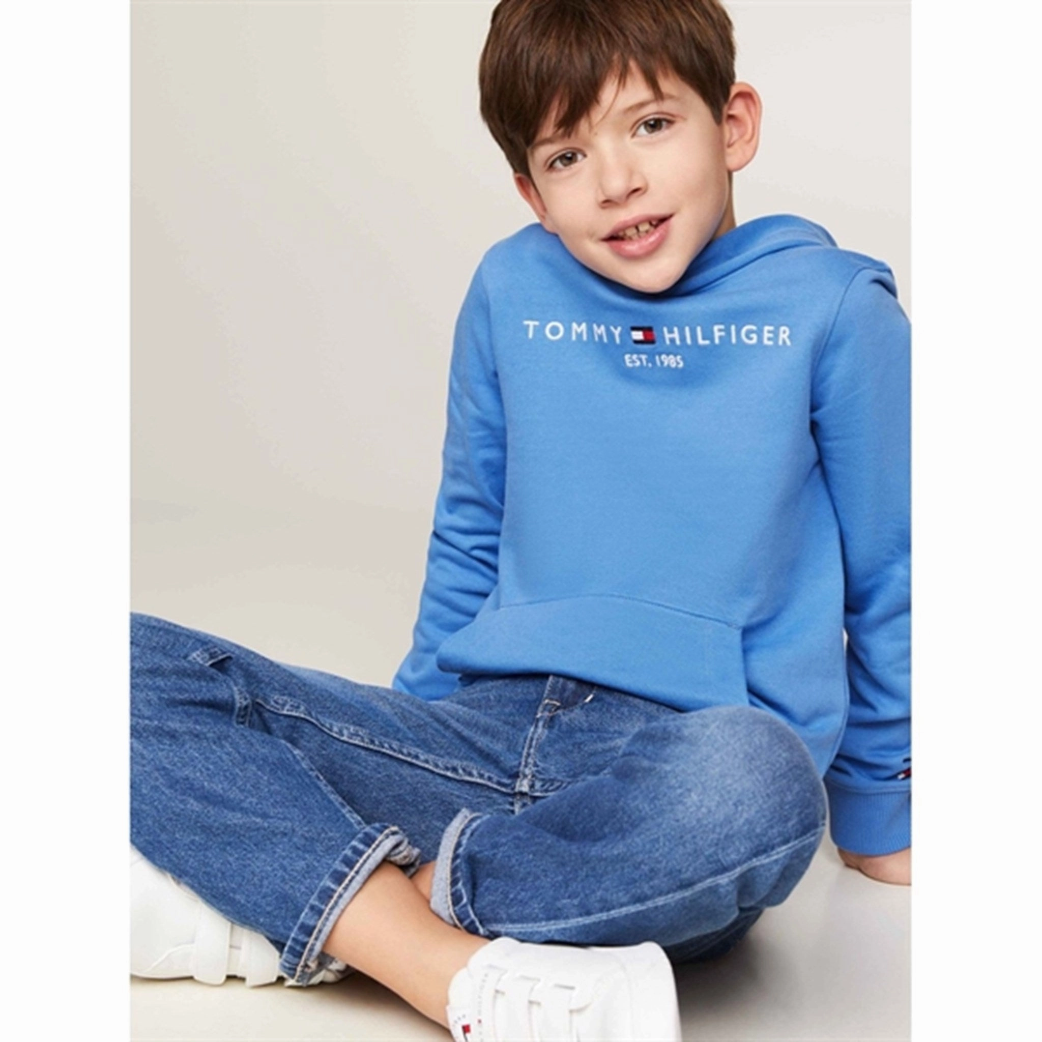 Cropped Style Tommy Hilfiger Essential Hoodie Blue Spell